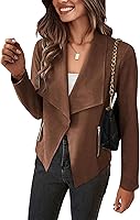 PRETTYGARDEN Women's Faux Suede Cropped Jacket - Long Sleeve Open Front Fall Winter Coat with Zipper Pockets