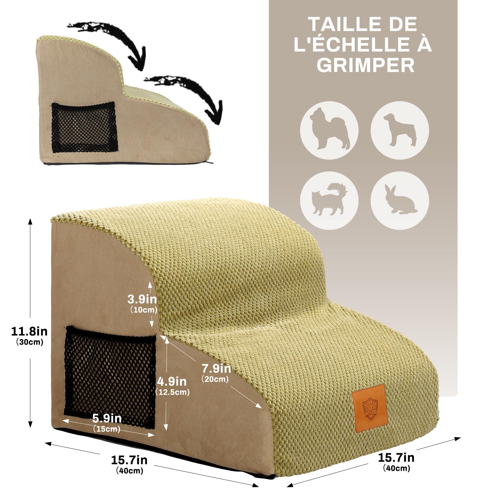Masthome Scaletta per Cani a 2 Gradini, Scale per Cani in Spugna, Scale Antiscivolo per Animali Domestici, Rampa per Cani con Copertura Rimovibile e Lavabile, Scalette per Cani Letto (Giallo)