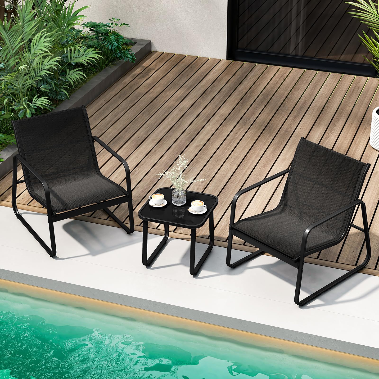 GIANTEX Set da Giardino per Balconi, Mobili da Esterni Compatti per 2 Persone, Salotto da Giardino con 2 Sedie e Tavolino, Set da Giardino in Tessuto Resisteente al Textilene