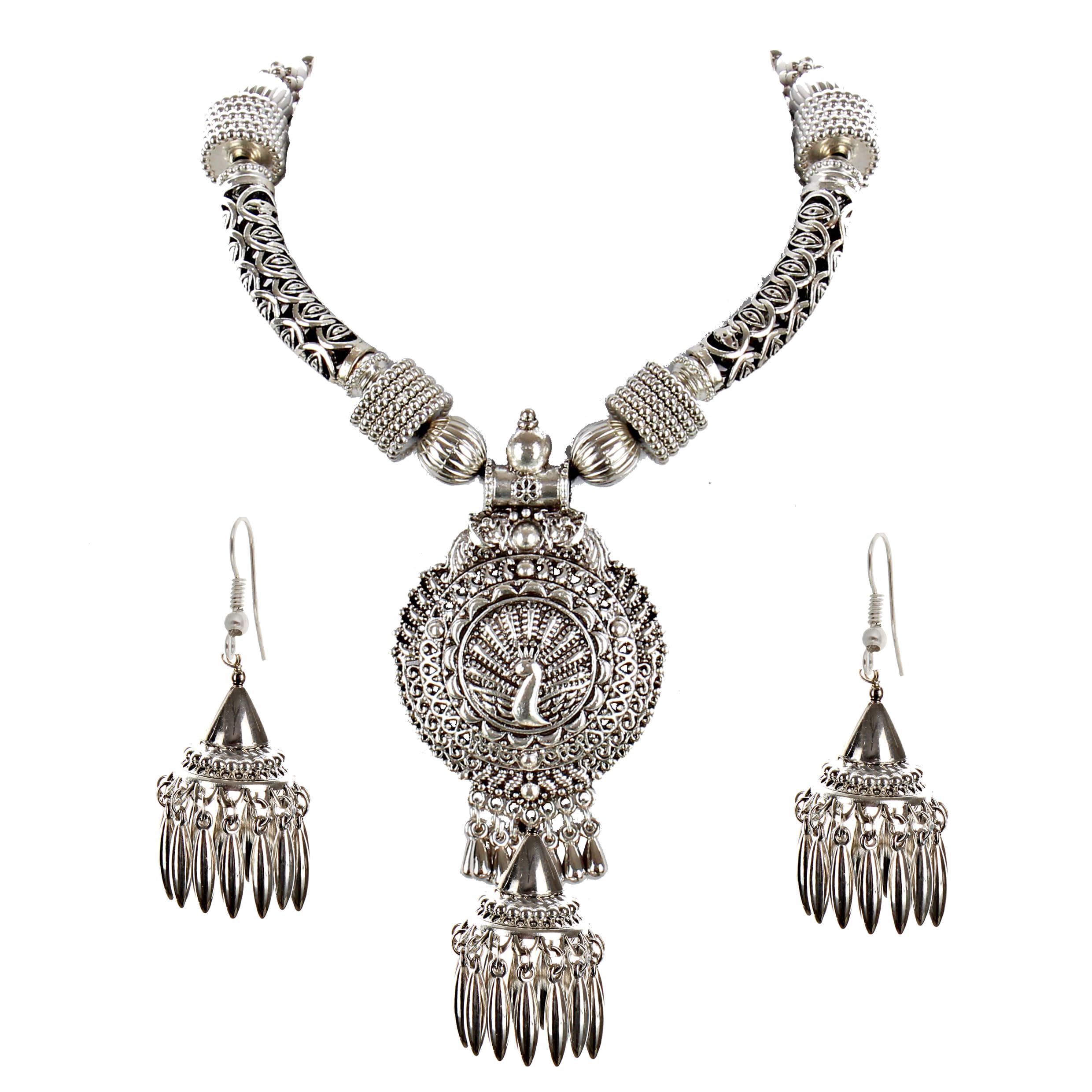 Lucky Jewellery Oxidised Peacock Design Boho Garba Silver Plated Jewelry Fancy Navratri Dandia Jewellery Set with Matching Jhumki Earring for Girls & Women (450-M5SO-987-S) (B07XJQBSXG) Amazon Price History, Amazon Price Tracker