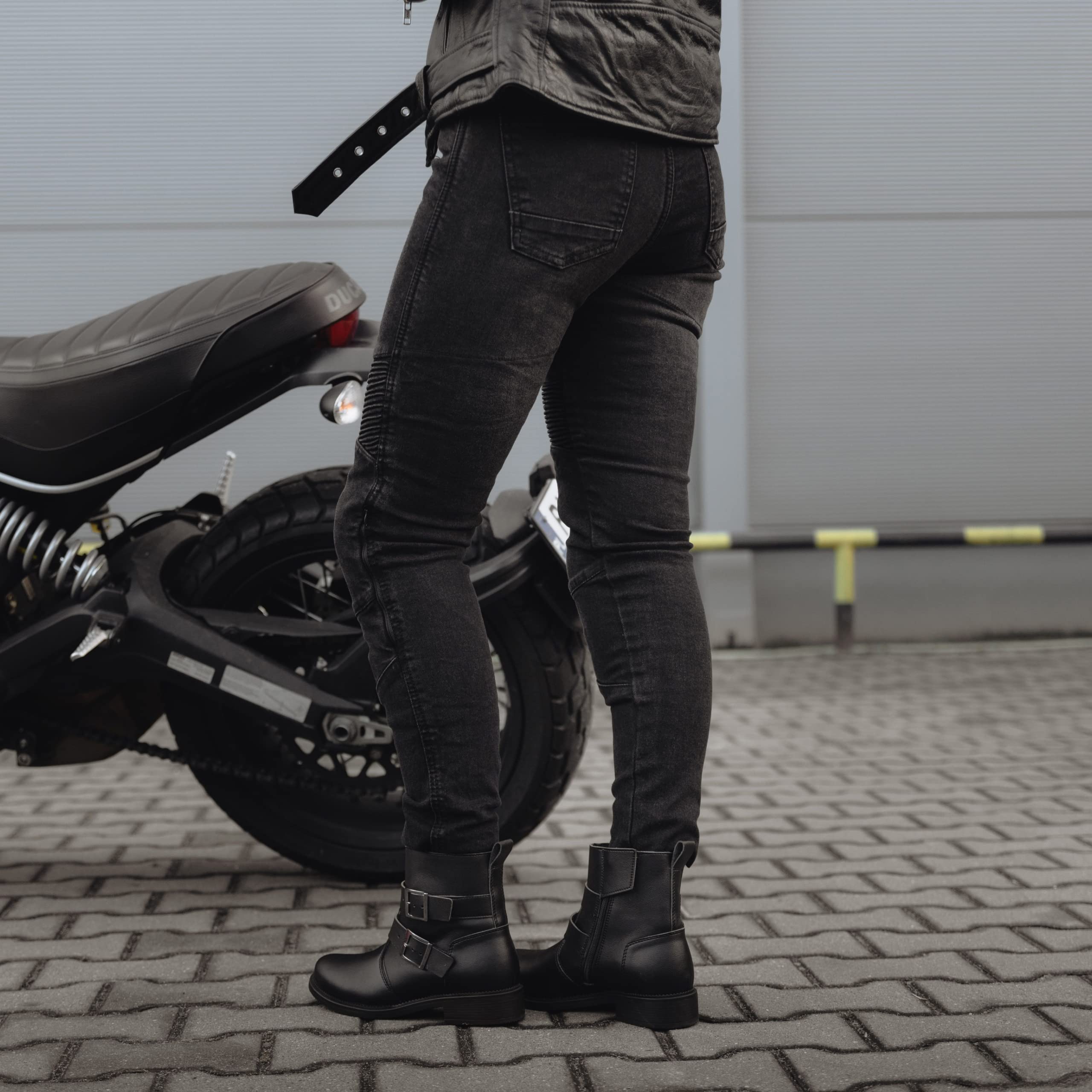 OZONE MOTO Agness II Lady Jeans de Moto Femme | Doublure en Fibre d'aramide | Protecteurs de Genou Niveau 2 | Poches pour Protecteurs Hanches et Coccyx | Slim Fit