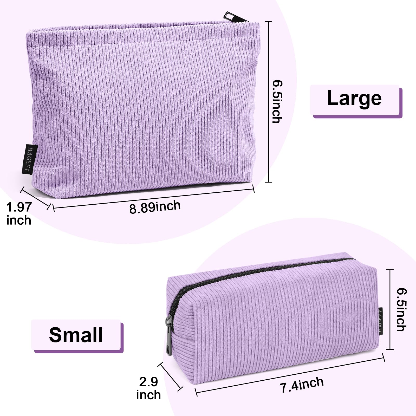 Cosmetic Bags for Women MAGEFY 2 Pcs Small Makeup Bags Corduroy Makeup Pouch Travel Make up Bag Portable Small Makeup Bag for Purse (Purple) - Image 2