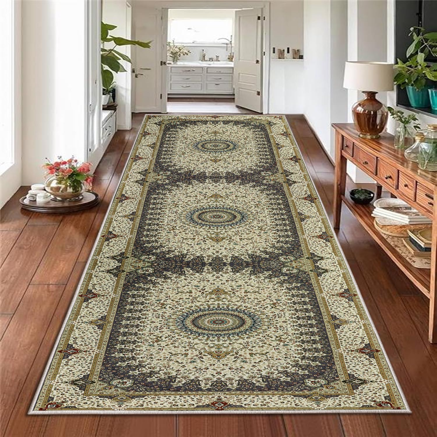 Hafaa Carpet Runners for Hallway Non-Slip Entryway Washable Bedside Red Rugs for Bedroom 60x110 cm – Easy to Clean Floor Carpets for Living room, Lounge (Willow Grey)
