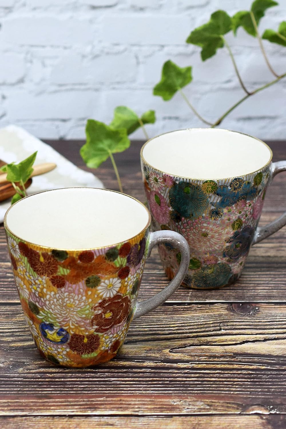 Kutani pottery pair mugs flower packed (japan import