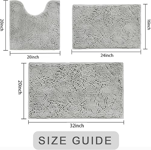 Miniatura 2 de Juego de alfombras de baño de 3 piezas, súper suaves y absorbentes, con alfombra de inodoro en forma de U, alfombra de baño de PVC fuerte en la