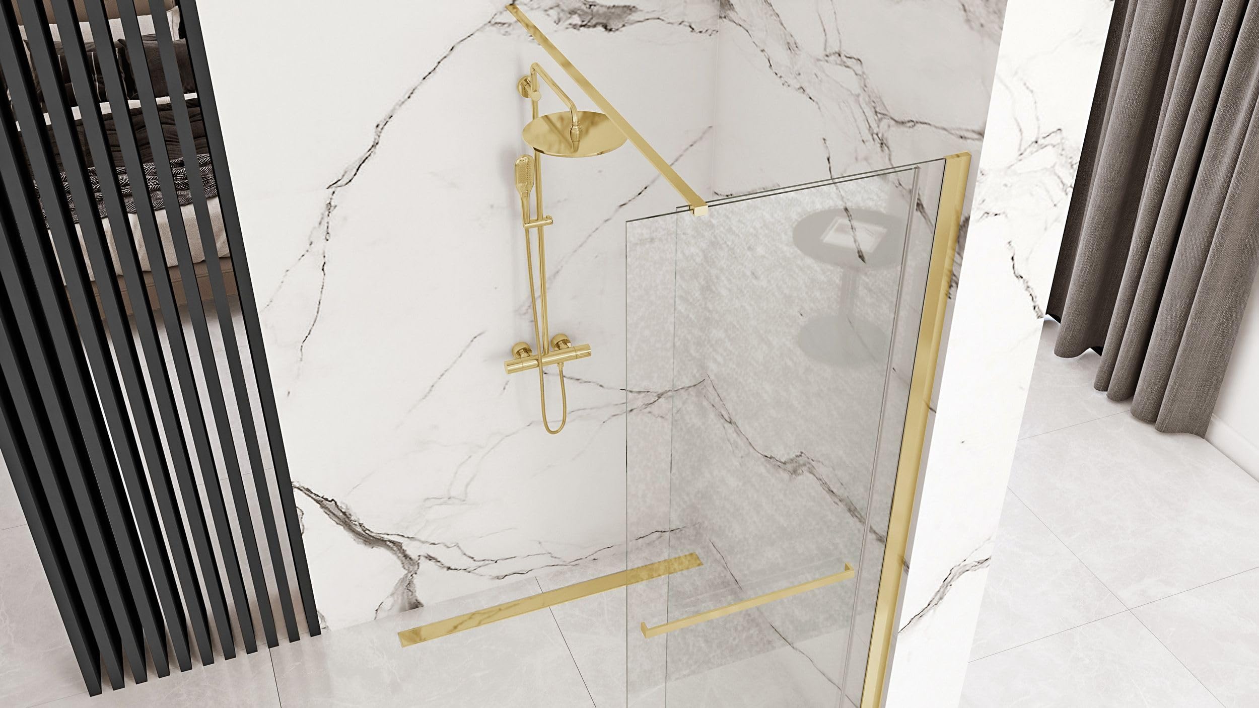 Rea - Parete Doccia Cortis Gold 120 - Walk In Vetro Temperato Di Sicurezza Trasparente 6 mm (Oro)