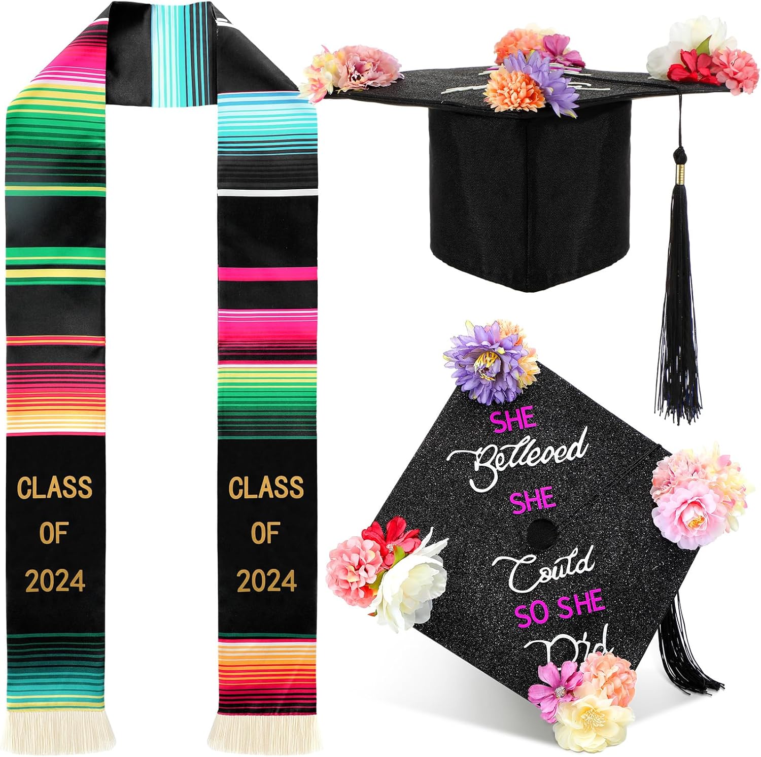 Newcotte 2 Pcs Mexican Graduation Sash Cap Set Mexican