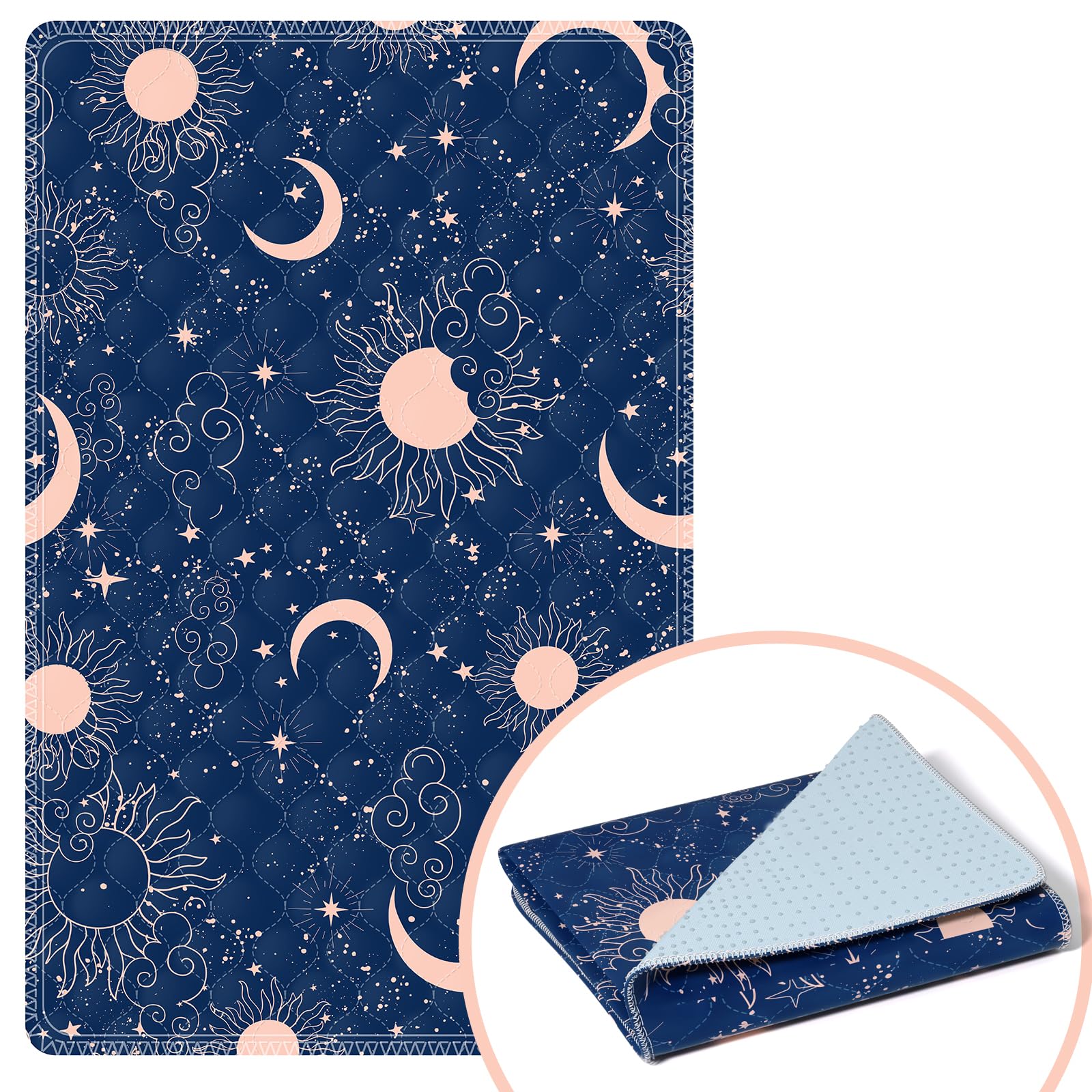 MILDPLUS Almohadillas de cama lavables con estampado gráfico único, protector de colchón impermeable para adultos (34 x 52 pulgadas, azul marino)
