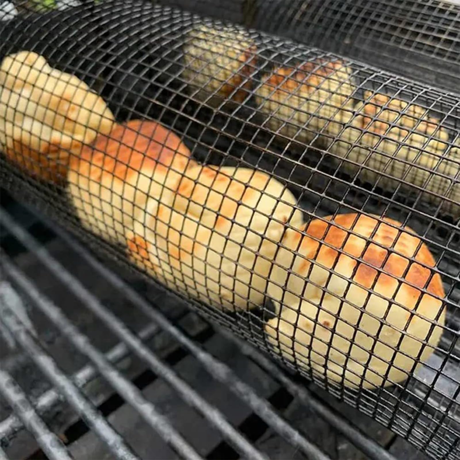 Cestello per barbecue rotante in acciaio inox, cestello cilindrico per barbecue, cestello portatile per barbecue da campeggio, adatto per grigliare verdure e carne, accessorio da cucina multifunzional