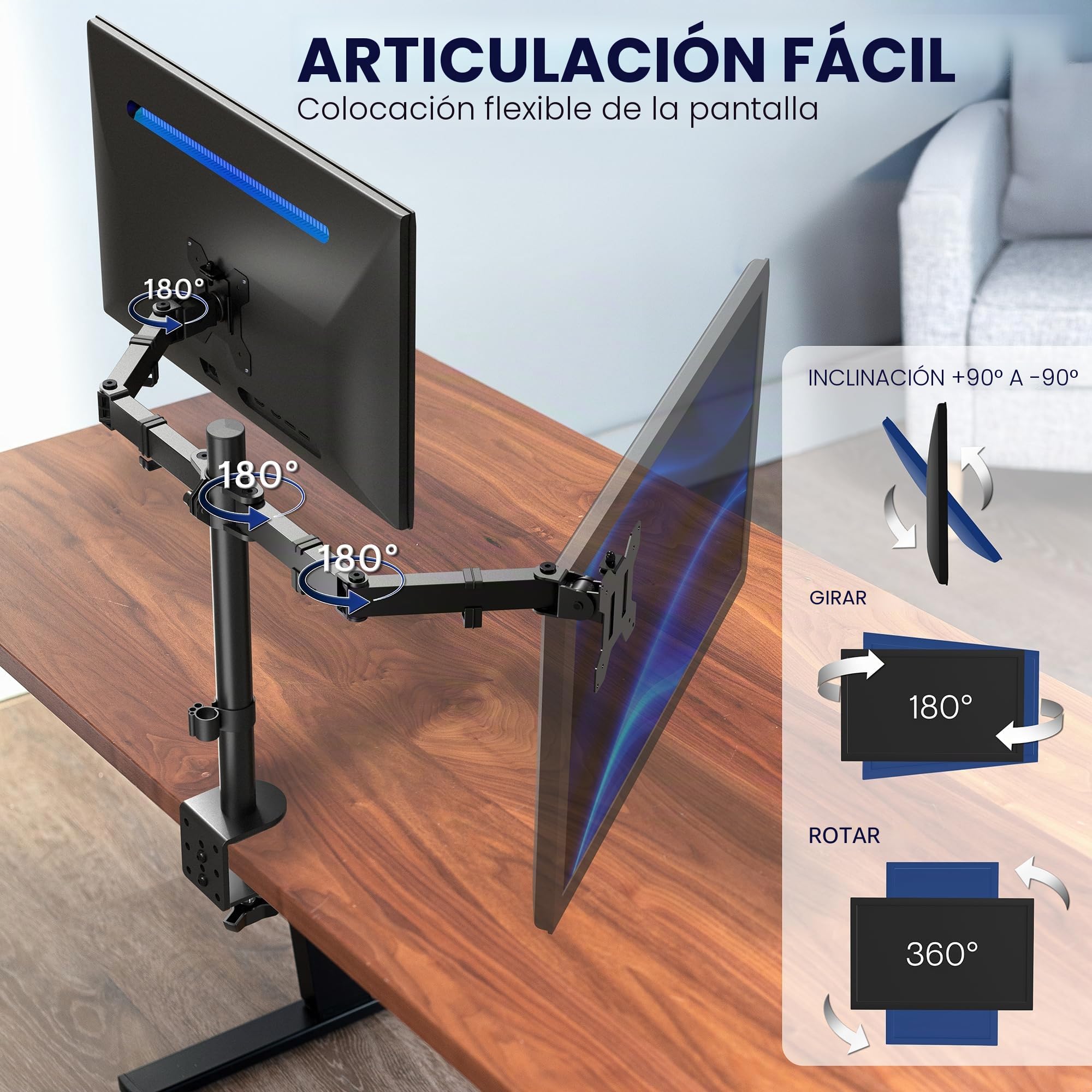 Vivo Soporte de Escritorio para Monitor Doble, Soporte de Acero Totalmente Ajustable, soporta 2 Pantallas de computadora de hasta 30 Pulgadas y máximo 22 Libras Cada una, Negro, STAND-V002