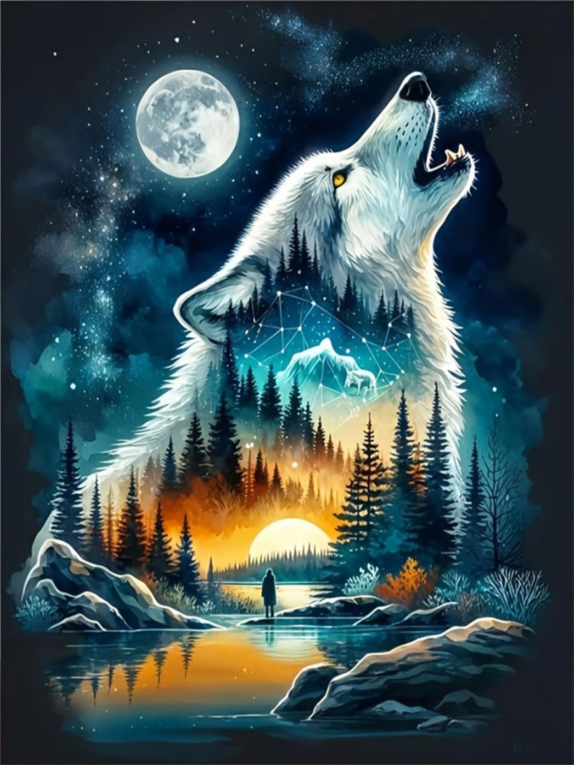 Qihensail Wolf Paint By Numbers For Adults,Animal Painting By Number Kits Canvas,Diy Easy Cheerful Painting For Beginners,Wall Decor,Gifts (Wolf)