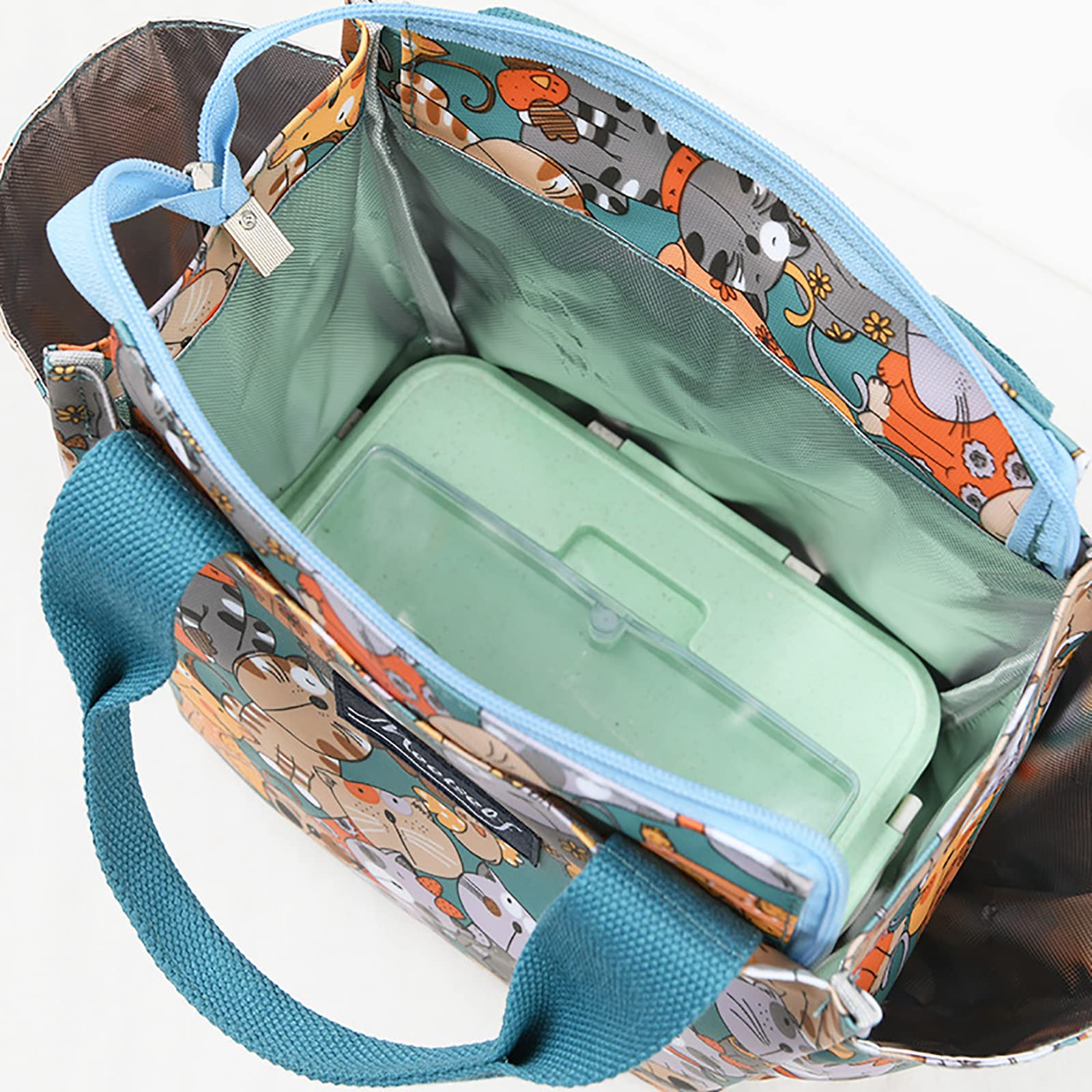 Borsa termica per il pranzo, grande, borsa termica per adulti, con tasca laterale in rete, riutilizzabile, con manico, per uomini, donne, adulti, 21 x 10 x 25 cm