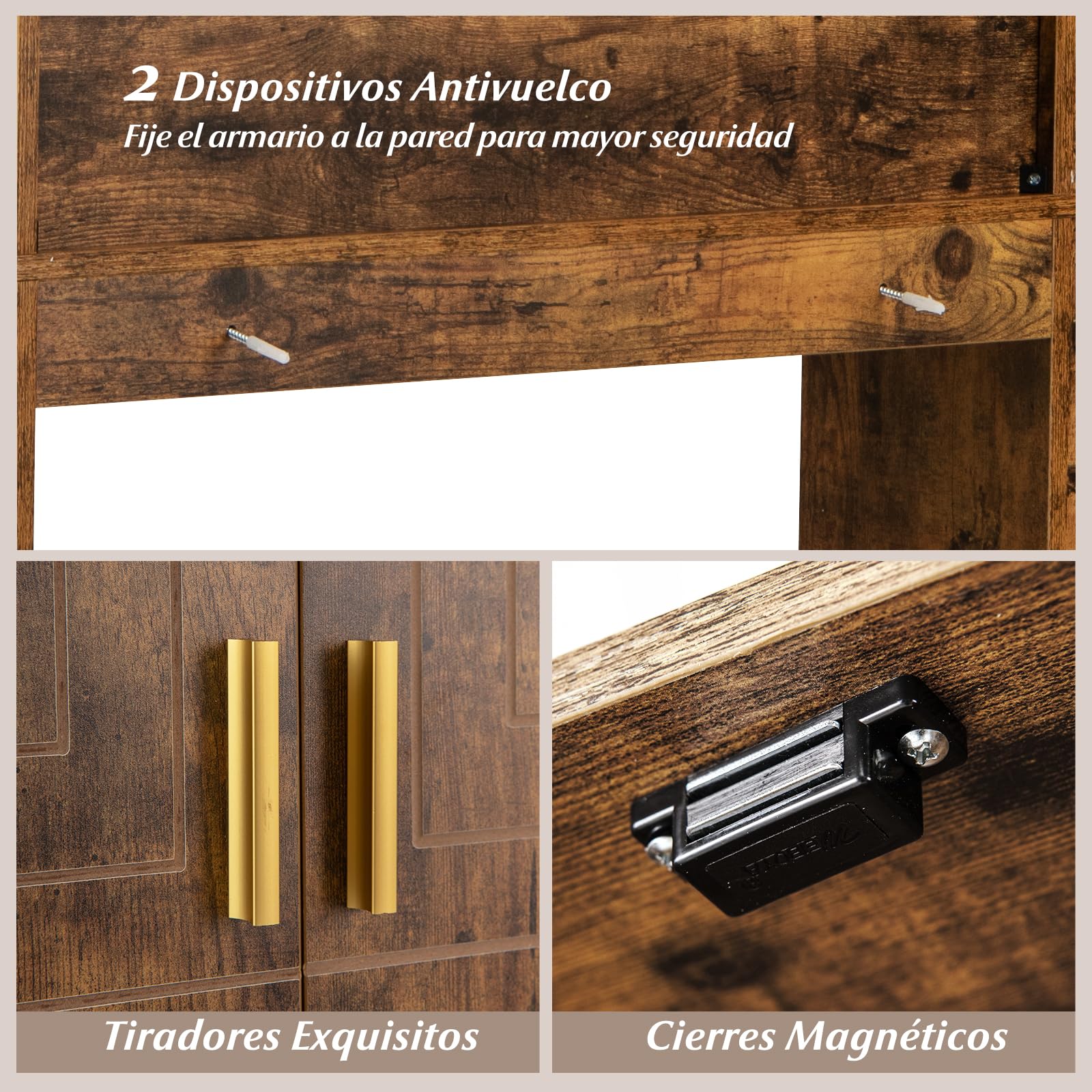 COSTWAY Mueble sobre Inodoro, Armario Independiente para Lavadora con Armario de 2 Puertas, 6 Compartimentos, Caja para Pañuelos, Gancho y Estante Ajustable, Estanterias Alta de Almacenaje (Café)