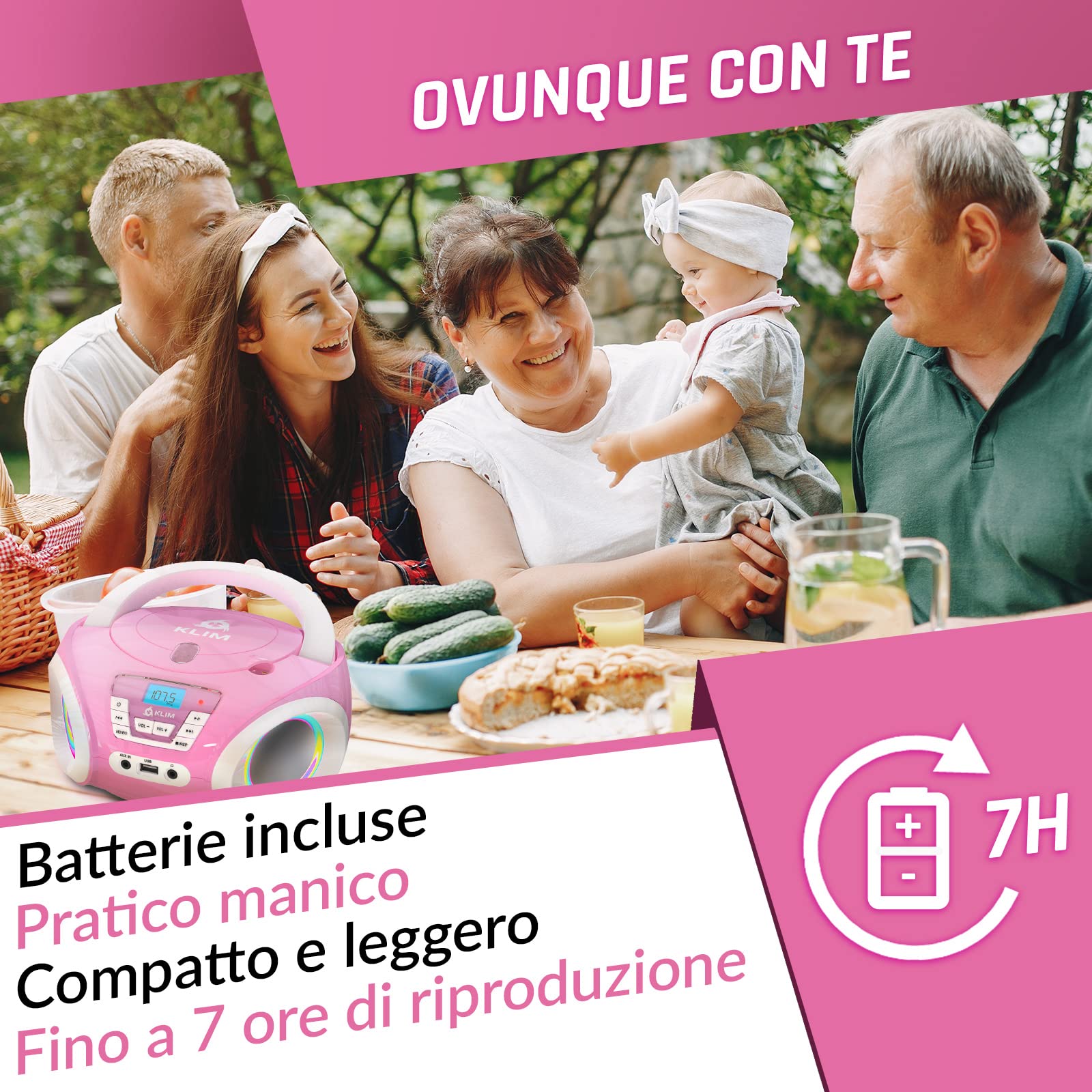KLIM Candy BAMBINI Stereo per bambini NUOVO - Radio FM - Batterie incluse - Lettore CD Rosa con altoparlanti e Radio - Regalo Perfetto per Bambini e Bambine