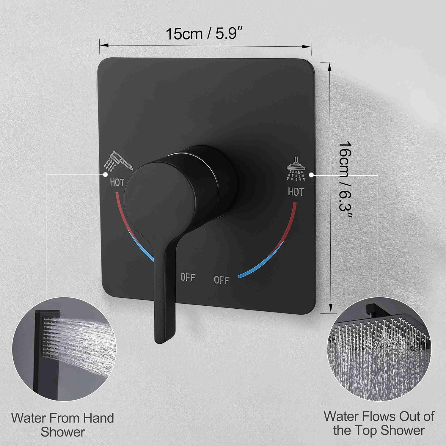 Matte Black Rainfall Shower System with Shower Head and Square Handheld Shower Head,High Pressure Bathroom Luxury Rain Mixer Shower Complete Combo Set,Wall Mounted,12 Inch Rainfall Shower Head