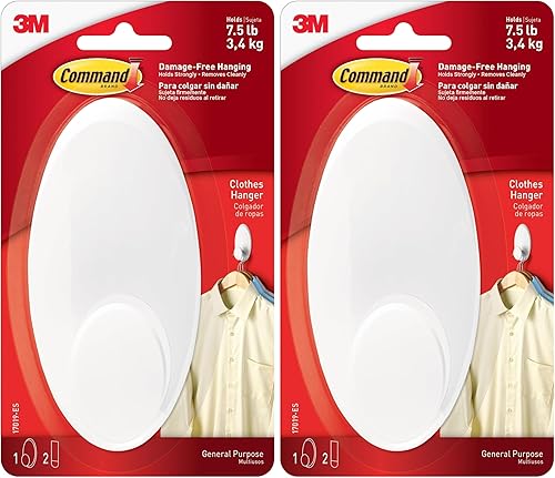 Command Percha para ropa, 1 percha, 2 tiras/paquete, blanco, grande (paquete de 2)