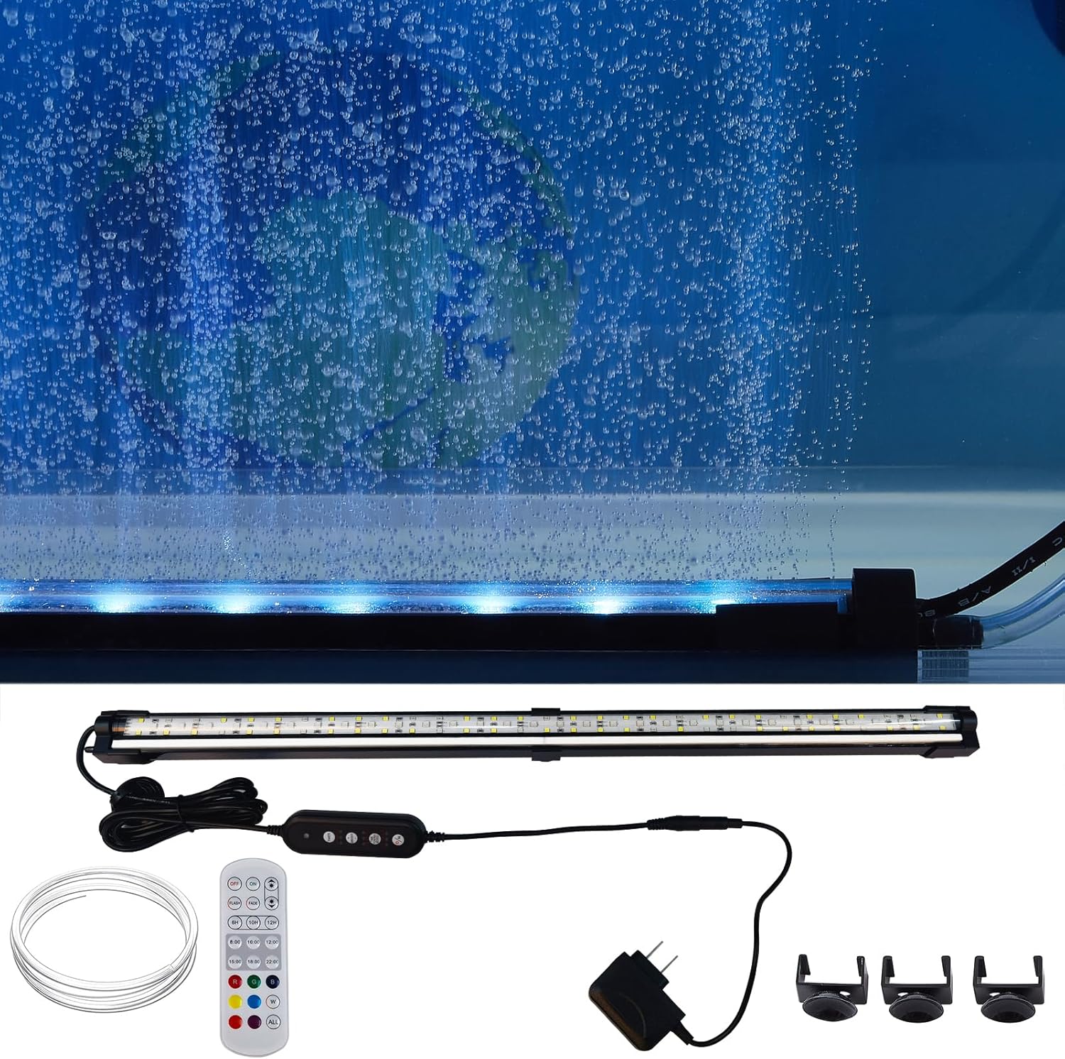 Carefree Fish Aquarium 24/7 Mode Timer Submersible LED Light Full Spectrum CRI 82 Tank Underwater Light & Nanometer Materials Air Stone 3Ft Tubing Waterproof Rating IP68 (No Included Air Pump) 40Inch