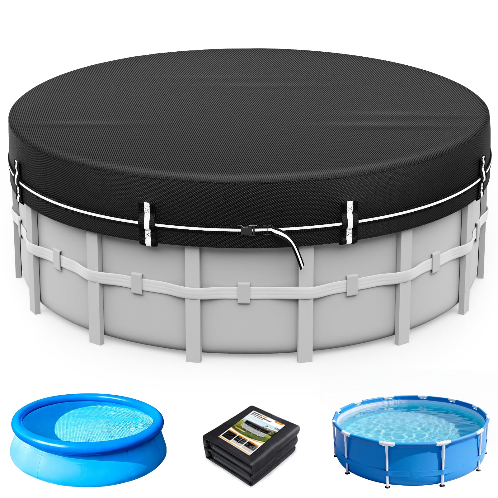 LXKCKJ 12 FT Round Pool Covers for Above Ground Pools, 420D Solar Pool Cover With Ground Nail Accessories Set, Spa covers for Hot Tub,Stock Tank Pool Cover Ideal for Waterproof, Dustproof, Windproof