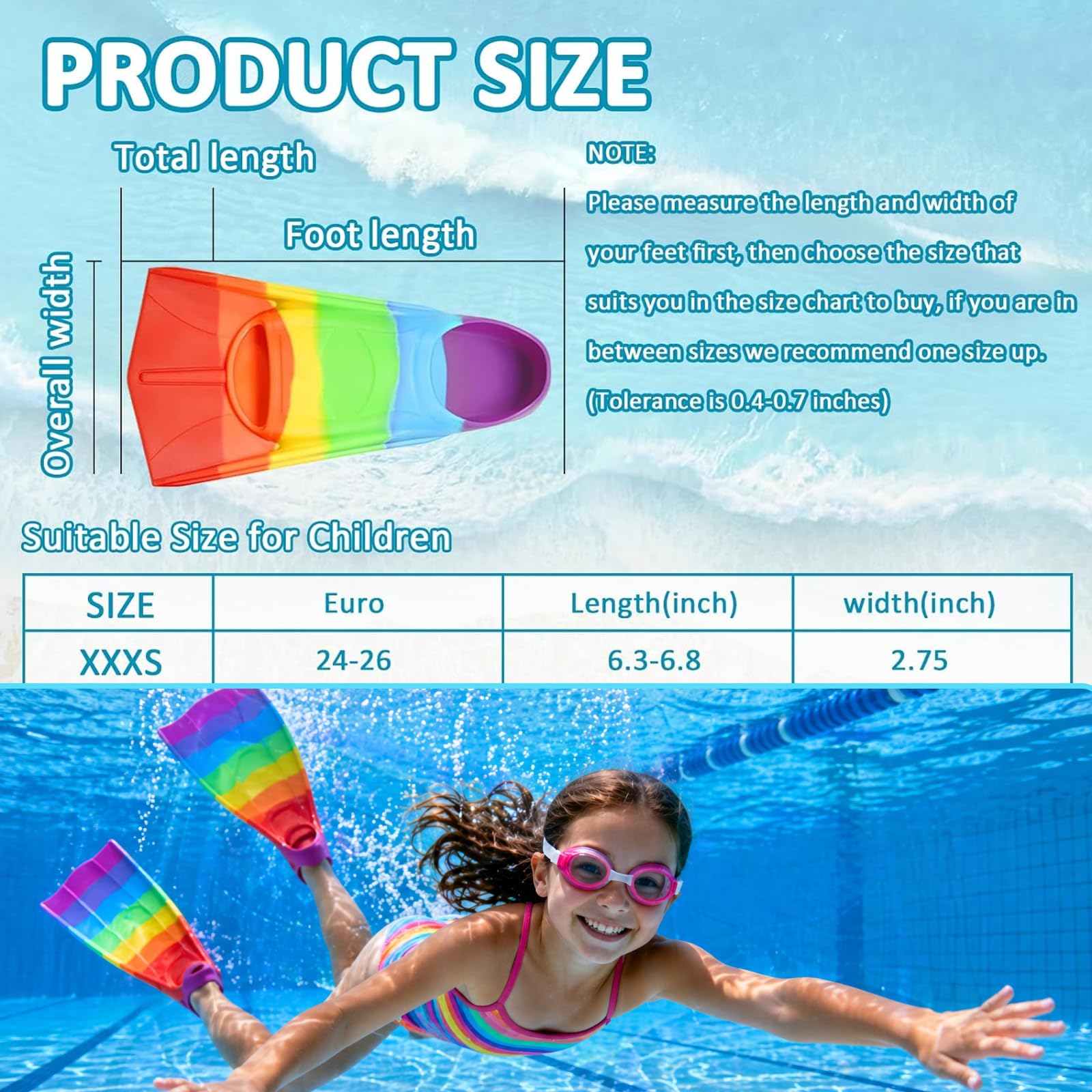 Aletas de Natación para Niños, Silicona 100%, Aletas Cortas para Niños, 24 - 26 Yardas, Aletas de Buceo Cortas para Entrenamiento de Natación, Snorkel, Buceo para Principiantes, Piscina, Playa