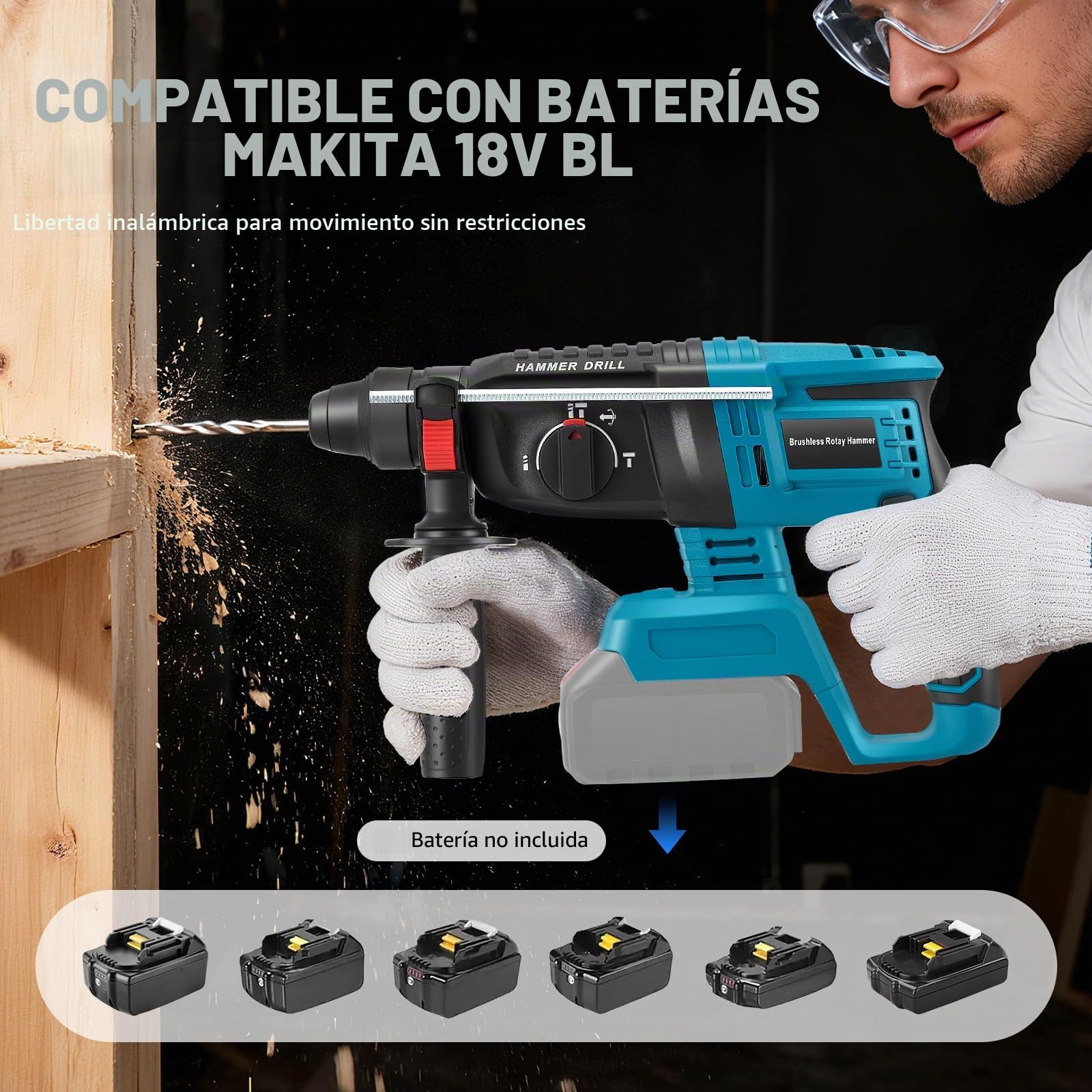 18V 2.5 J Taladro Percutor a Baterías Profesional, Compatible con Baterías Serie 18V BL, Incluye 10 Brocas, Mango Antivibraciones y Embrague de Seguridad