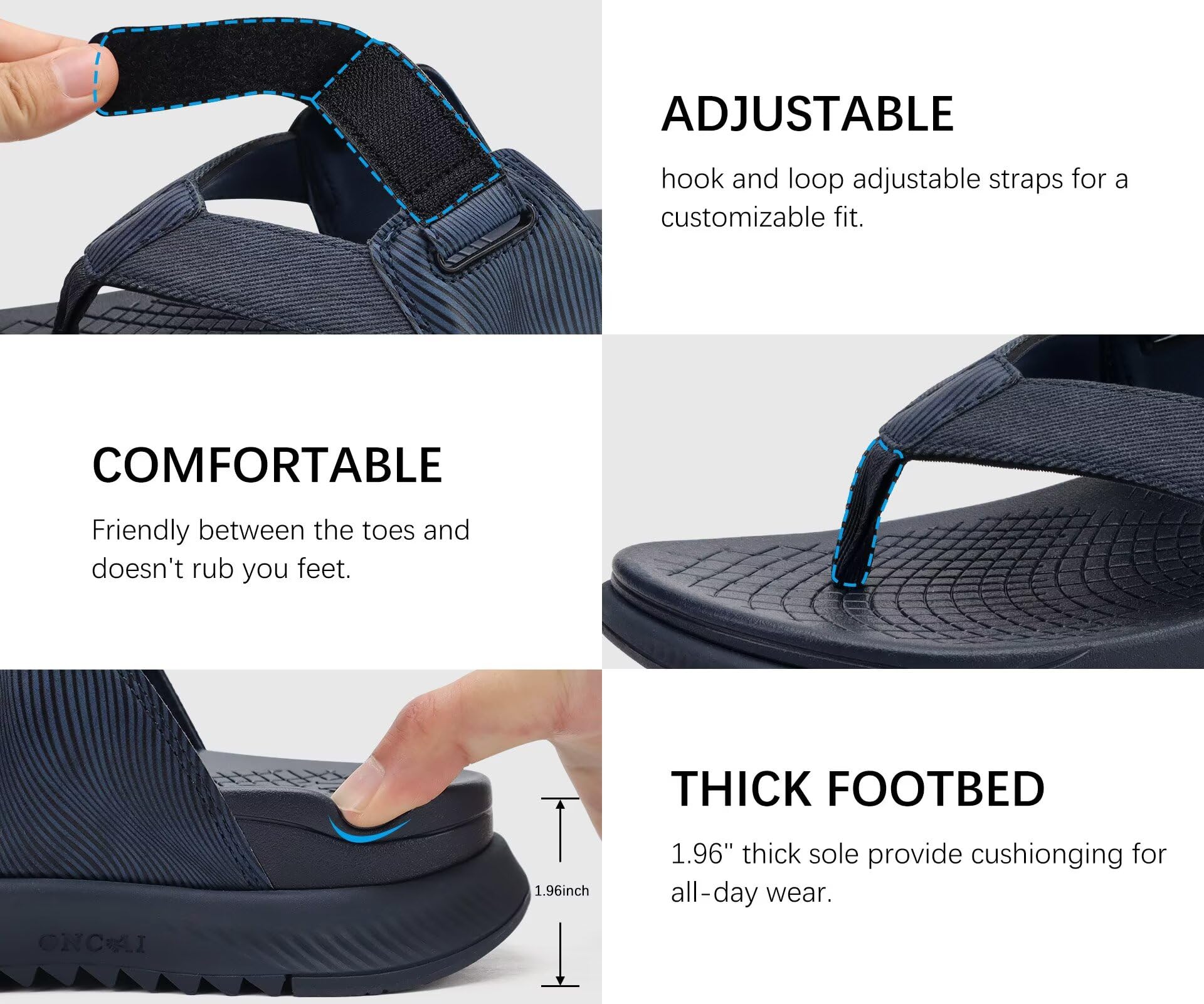 ONCAI Mens Ortopedic Flip Flops Sandali da camminare da uomo con supporto arco Sandalo di recupero sportivo per uomo