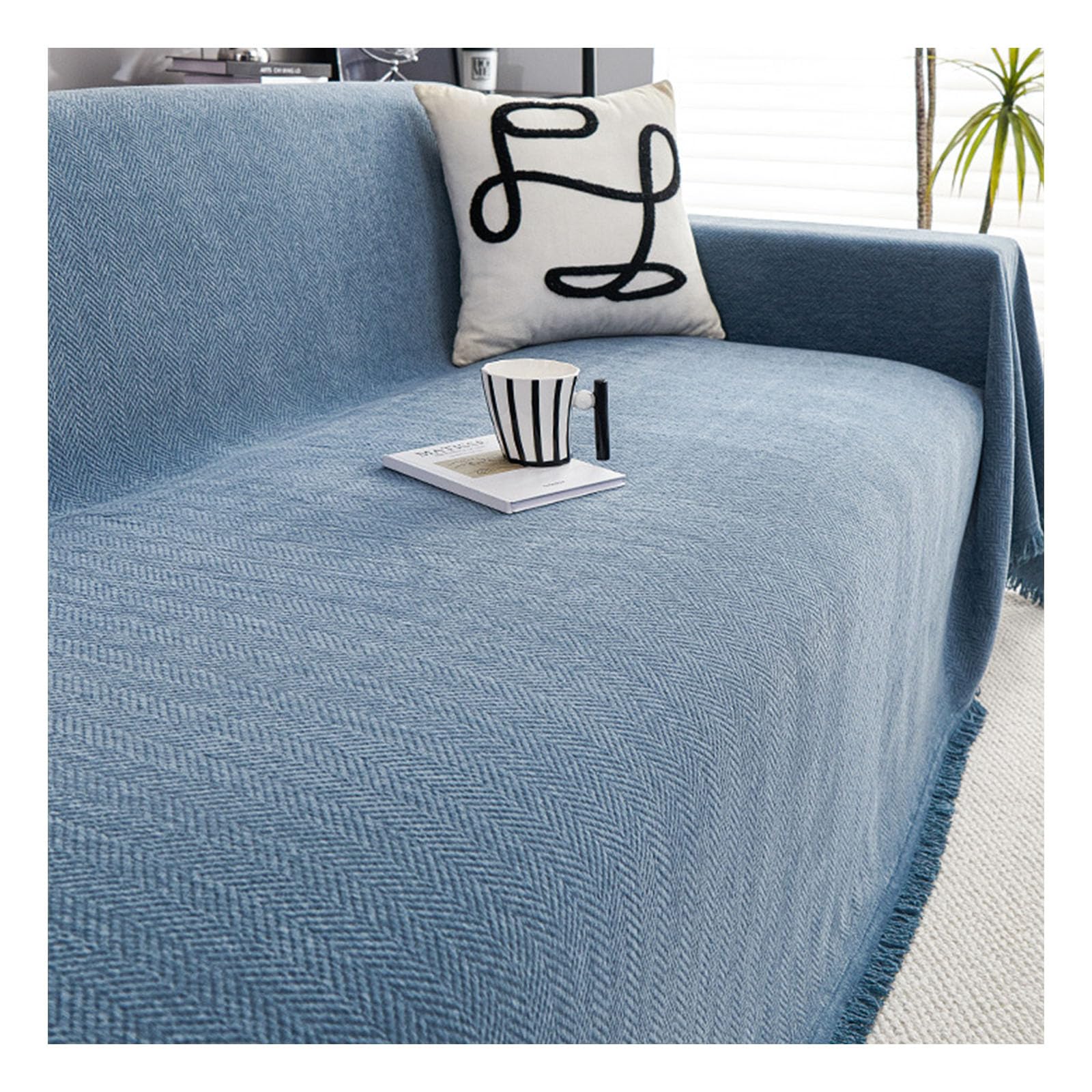 Housse protection canapé 3 places contre usure et taches bleu 180x300 cm