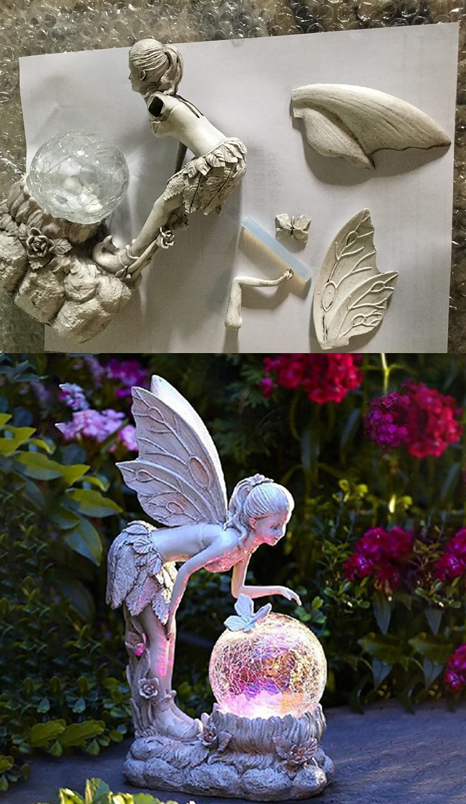 Jardín Cuento De Hadas Hada De Las Flores Adornos, Estatuas Al Aire Libre Con Luces Solares, Impermeable Resina Ángel Figuras De Patio Con Bola Crepitante, Esculturas Decoraciones