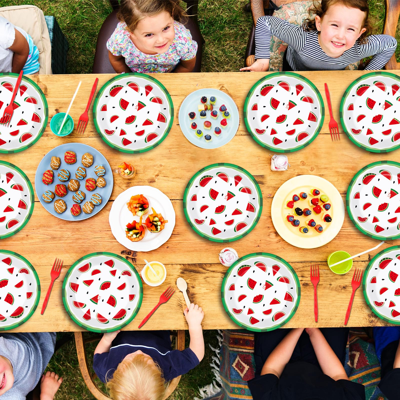 Blue Panda Pink Watermelon Paper Plates - Heavy-Duty Disposable Watermelon Dessert Plates - Baby Shower & 1st Birthday Tableware - One In A Melon Party Decoration - 9 Inch - Pack
