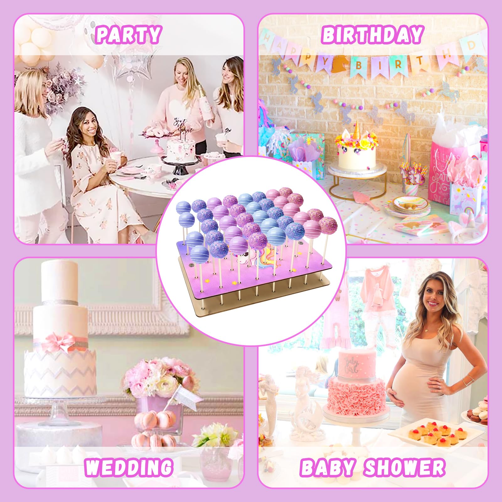 SNAIL GARDEN Drewniany stojak na ciasto, 38 otworów, stojak na lizaki, stojak na ciasto, stojak na ciasto lizak, drewniany stojak na lizak na ślub, baby shower, przyjęcie urodzinowe, wystawę okienną,