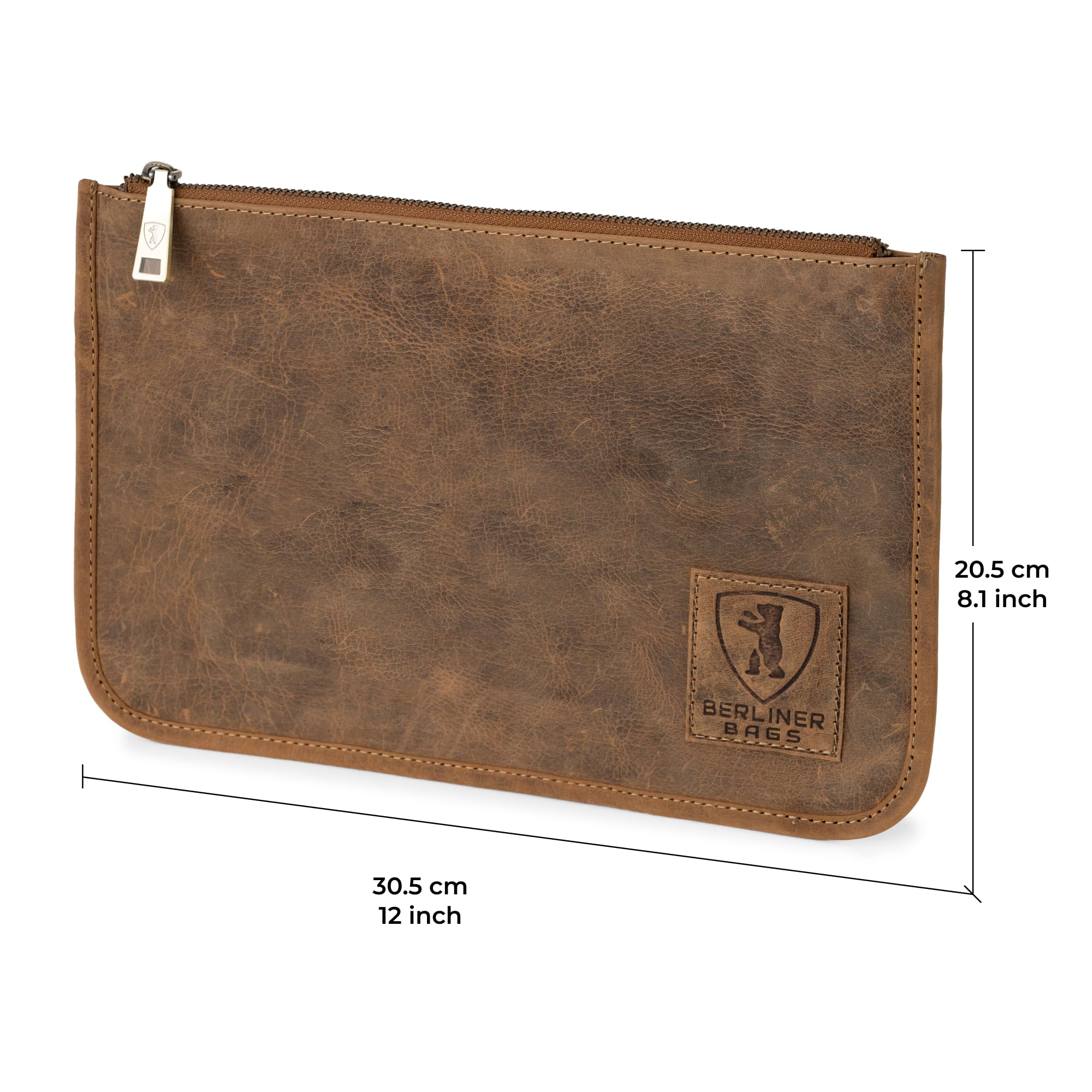 Berliner Bags Theo XL Pochette Documents en Cuir Véritable avec Fermeture Éclair, Organiseur de Voyage et Porte-Passeport Élégant et Durable pour Homme et Femme – Marron