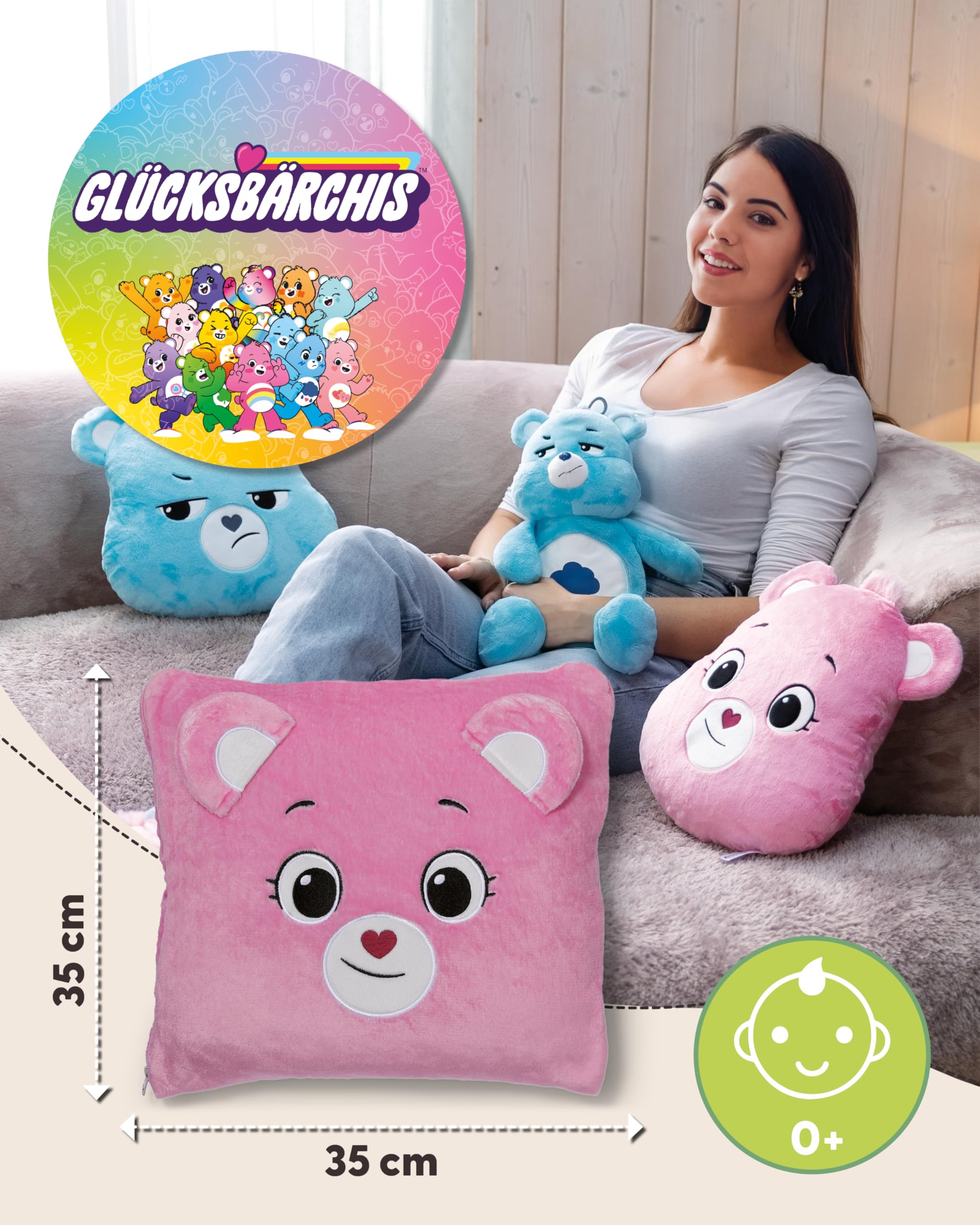 NICI Kuscheldecke & Kuschelkissen 2in1 Glücksbärchis Hurrabärchi 165x140cm pink Coral-Fleece Reisekissen