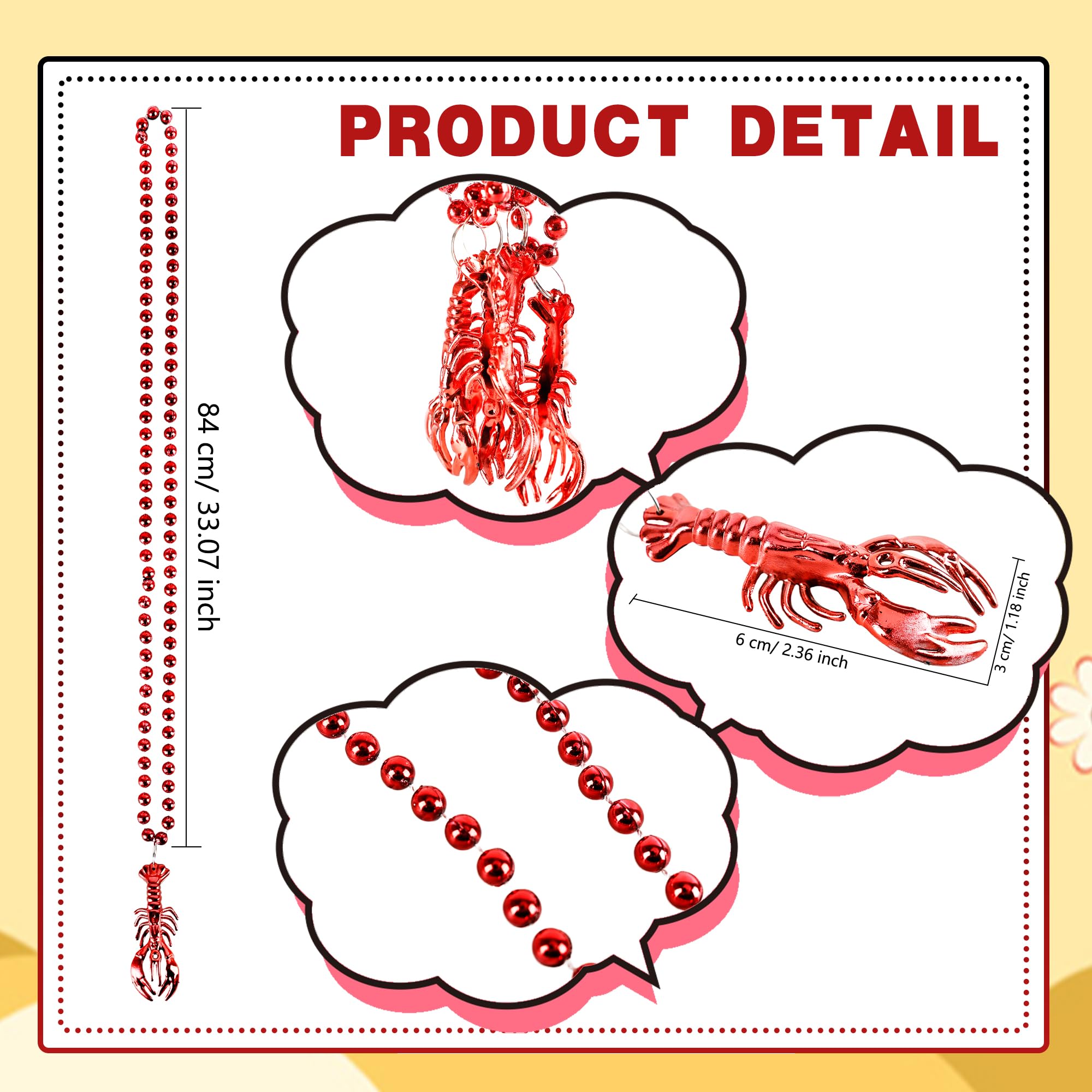 Hoarost 36 Pcs Crawfish Bead Necklaces Funny Lobster Pendant Necklace for Carnivals Celebration Mardi Gras Accessories Holiday Party Supplies