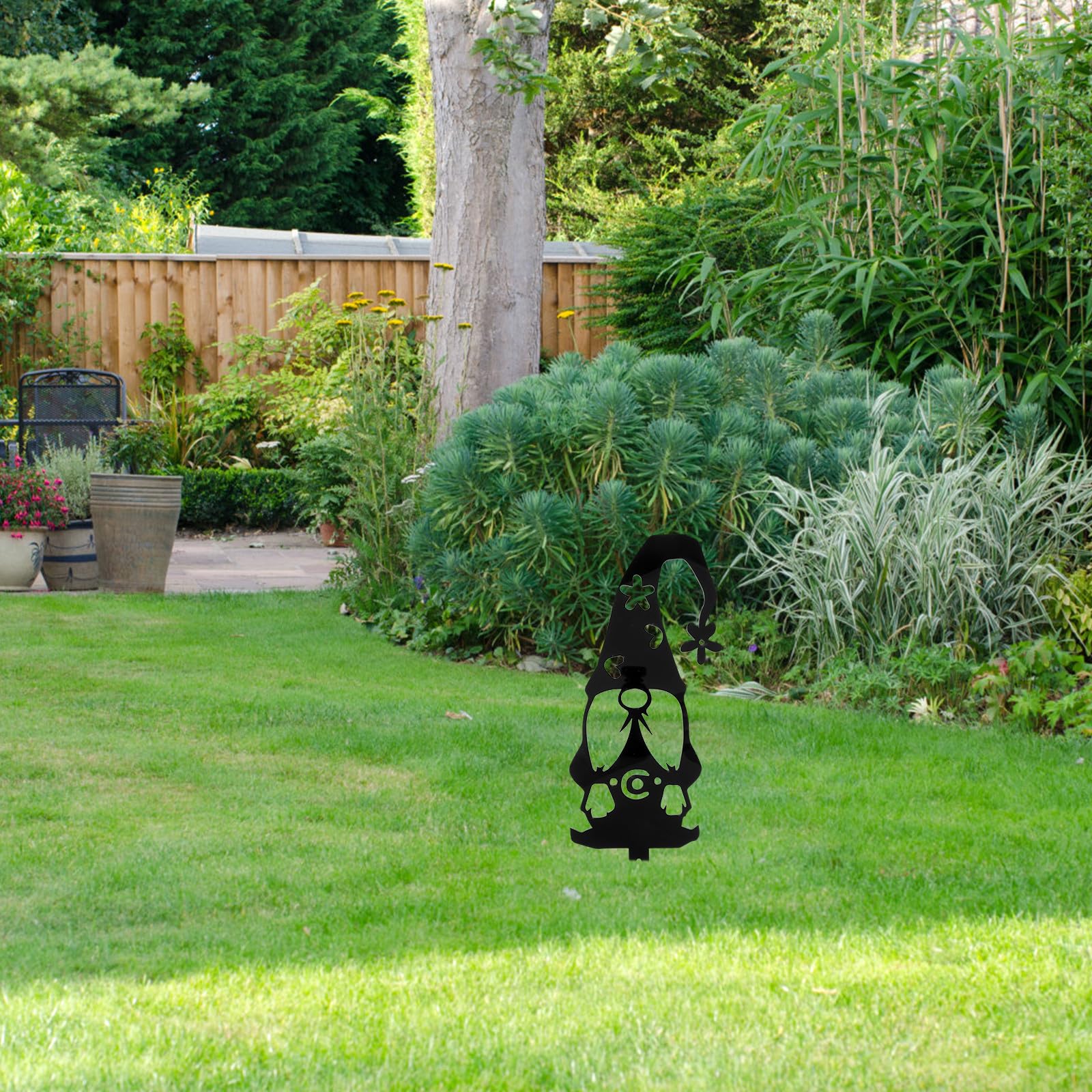 Abaodam 4 Stück Gartenzwerg Gartenstecker aus Langlebigem Acryl Schwarz Gartenornamente für Blumenbeete Terrasse und Hinterhofdekoration