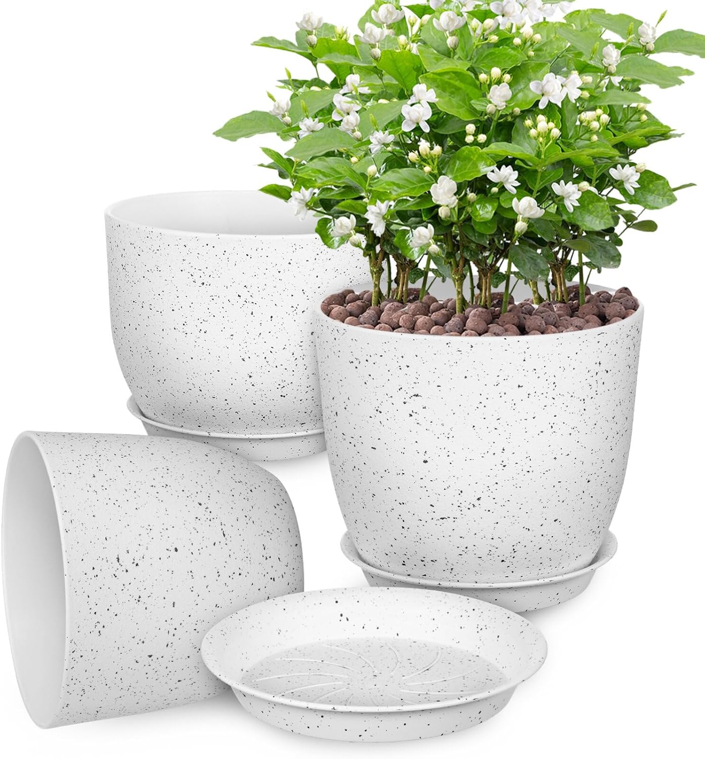 GANAZONO 3-Pack Plant Pots Drainage Holes Saucers Breathable Indoor Flower Pots