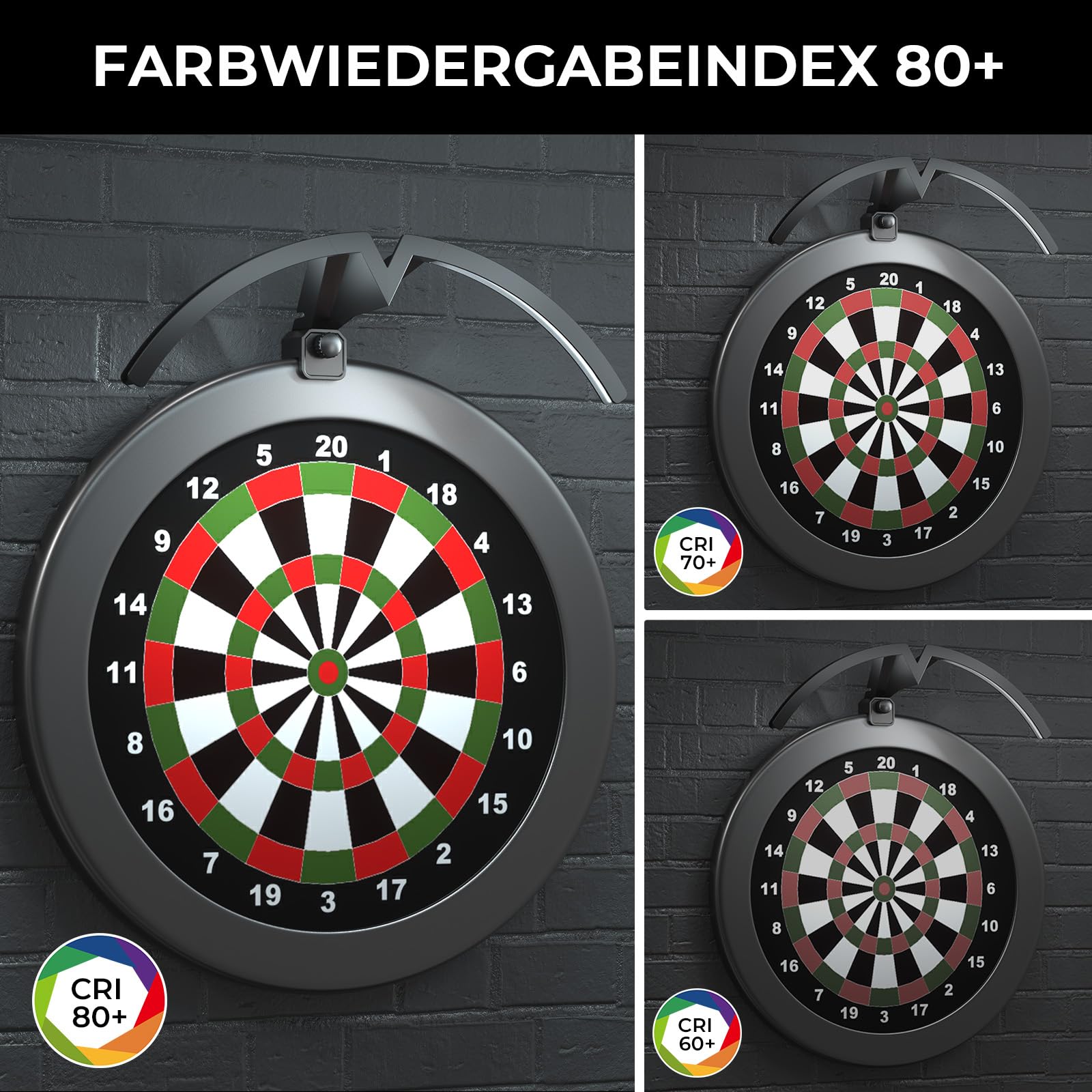 Dartscheibe Beleuchtung, 120° Dartscheibe Licht, 6000K tageslichtweiß, 3m Netzkabel mit EU-Stecker, abnehmbares Dart Board Lighting für alle Sisal Dartscheiben, einfache Klemmmontage