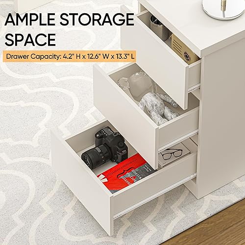 Miniatura 5 de Escritorio blanco con cajones, escritorio de computadora de oficina en casa de 53 pulgadas de ancho, escritorio de tocador moderno con