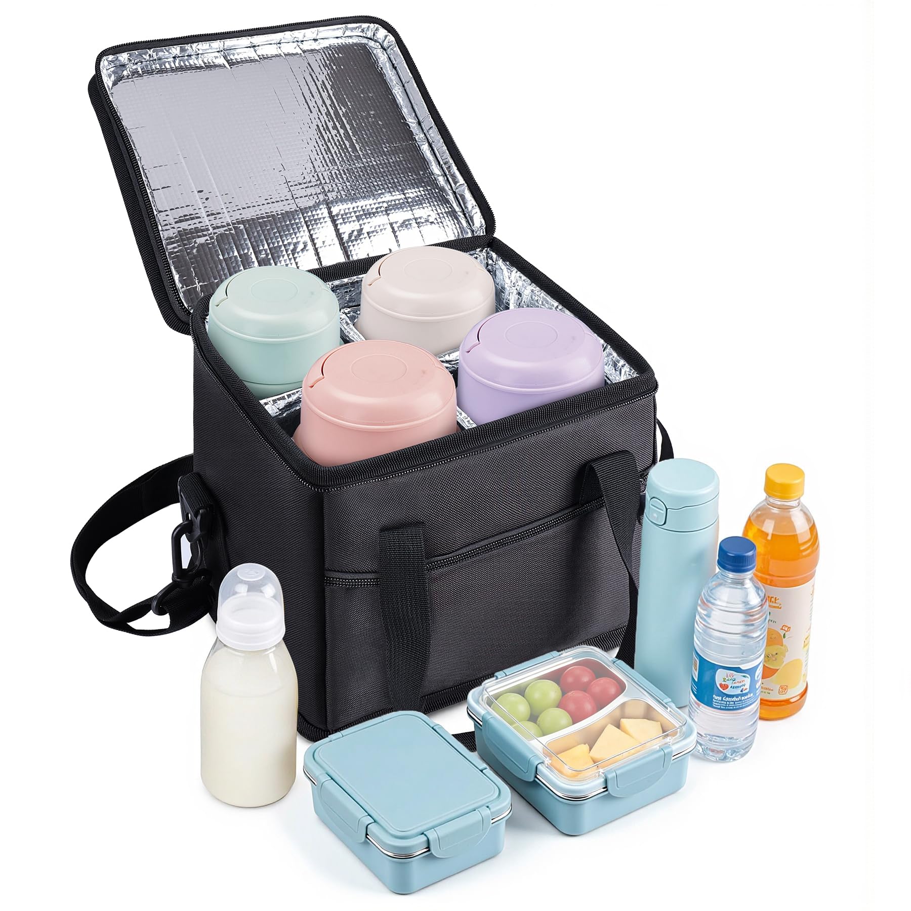 INFANZIA Insulated 4 Cup Drink Carrier with Handle -Reovable Dividers Portable Collapsible Cup Holder with Shoulder Strap Reusable