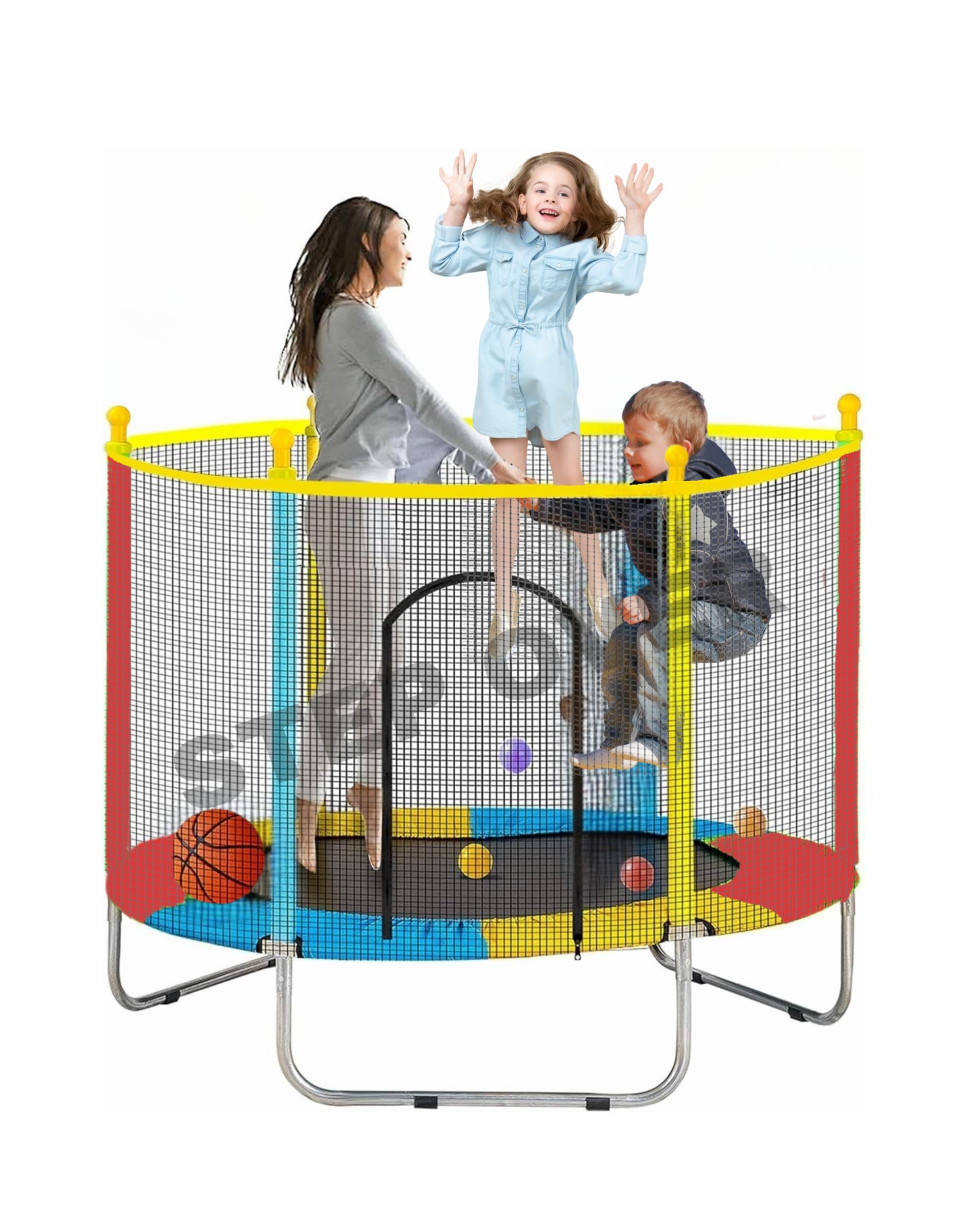 STEP OVER 6FT,8FT,10FT,12FT, 14FT, 16FT Trampoline (55inch) for Kids/Adults || Indoor/Outdoor (Supports Upto 120kgs)||Enclosure net and Poles Safety Pad Jumping Mat ||Heavy Duty||2025 Edition