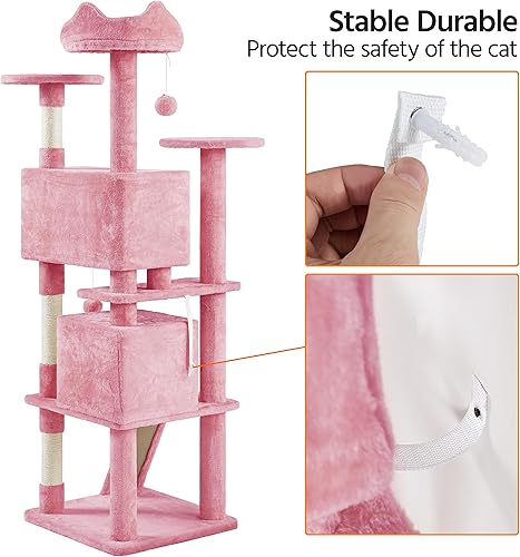 Vista 109 de Yaheetech Árbol para gatos de varios niveles de 70 pulgadas, torre alta para gatos con condominio, postes rascadores y bola colgante para gatos