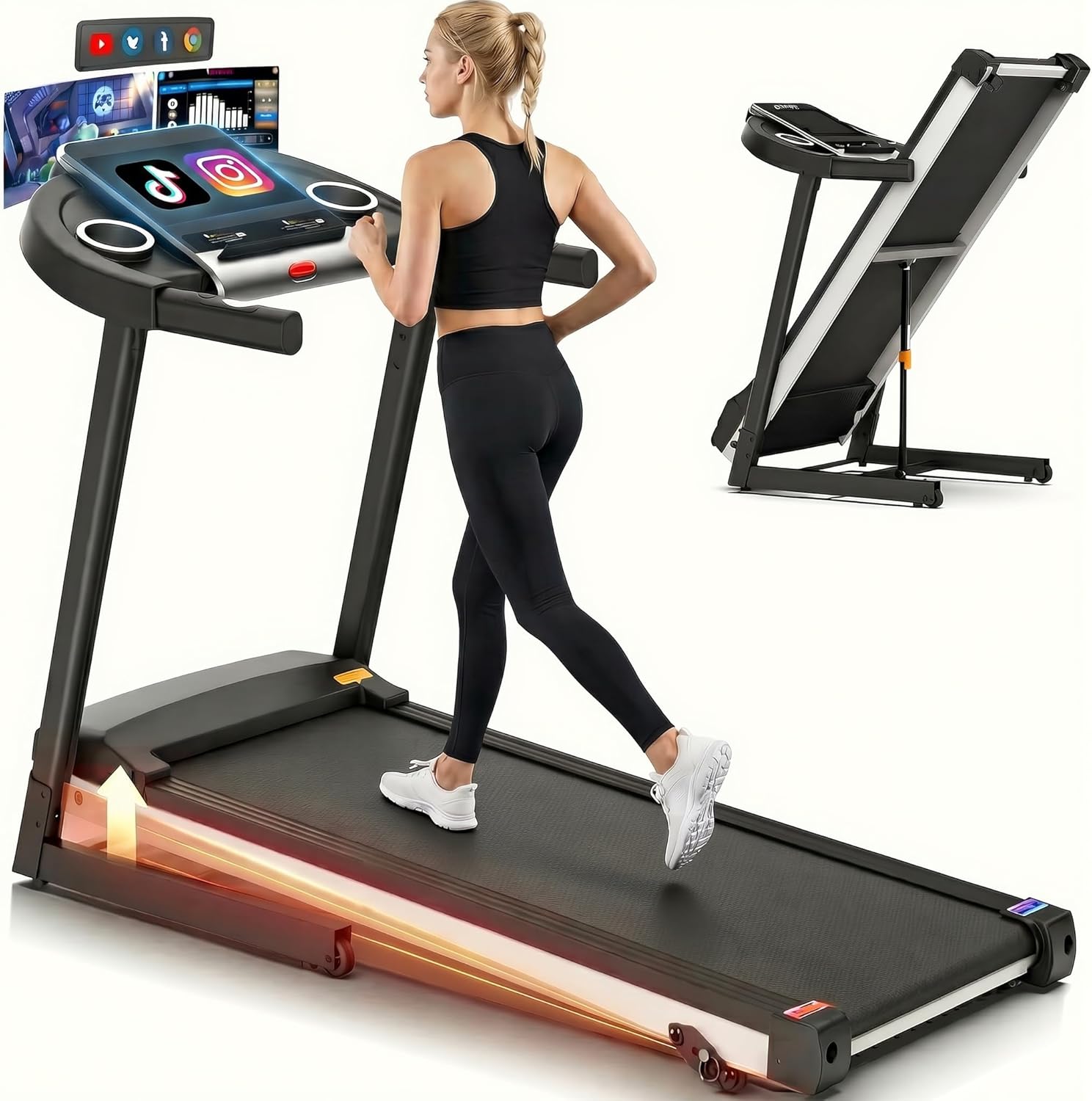 FUNMILY Walking Pad Treadmill with Incline - 3.5HP Foldable Treadmills with 10" HD WiFi Touchscreen, 350 LBS Capacity Smart Running Machine with HiFi Speakers, Popular Apps & Interactive Entertainment