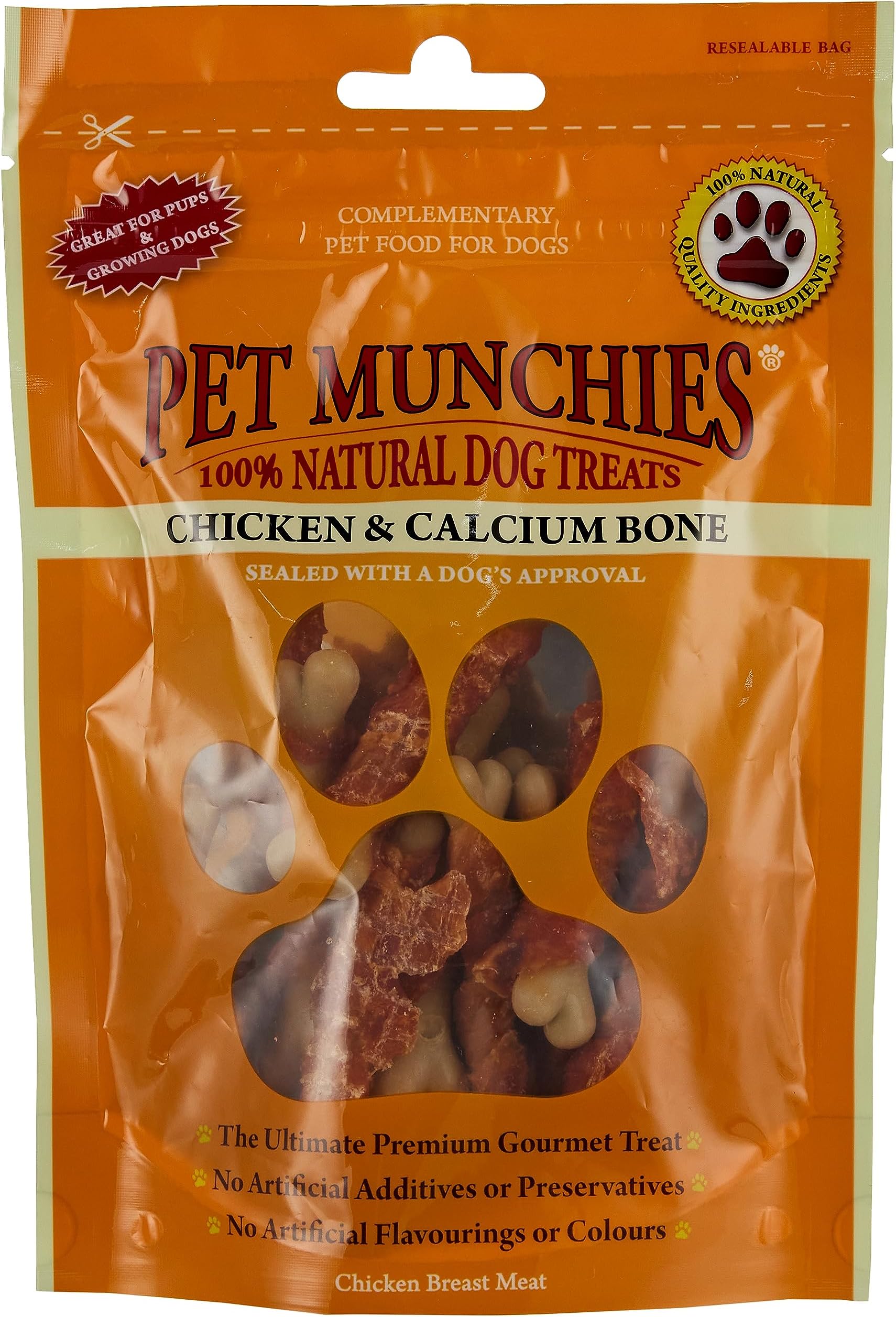 Pet Munchies Chicken and Calcium Bones Dog Treats, Premium Dog Chews with Natural Real Meat, Low in Fat and High in Protein 100g