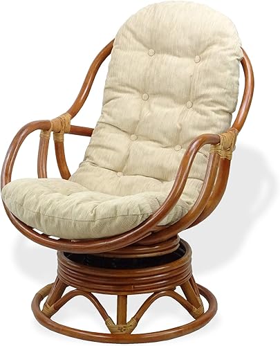 Miniatura 3 de Juego de 2 mecedoras giratorias Bali Lounge con cojín crema y mesa redonda Pelangi de mimbre natural hecho a mano, colonial