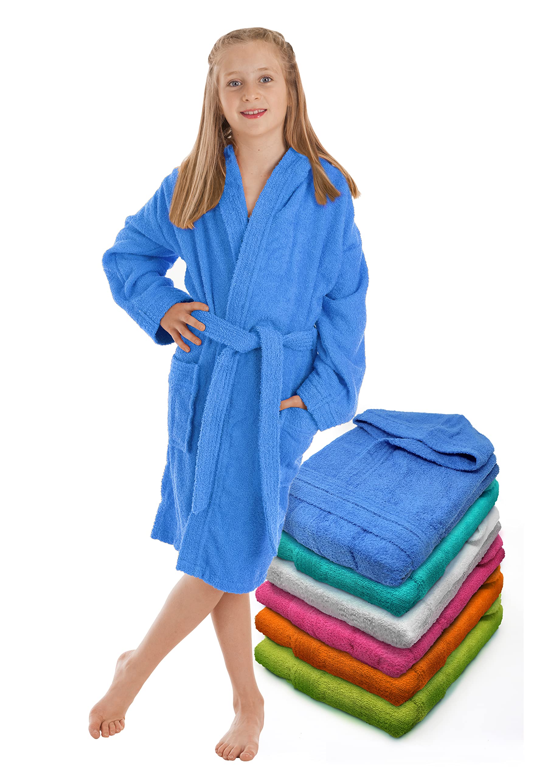 LEBENGOOD Accappatoio per Bambino e Bambina : Ragazzo e Ragazza, Unisex - 100% Cotone OEKO-TEX® Accappatoio Spugna- 2 Tasche, Cintura, Cappuccio