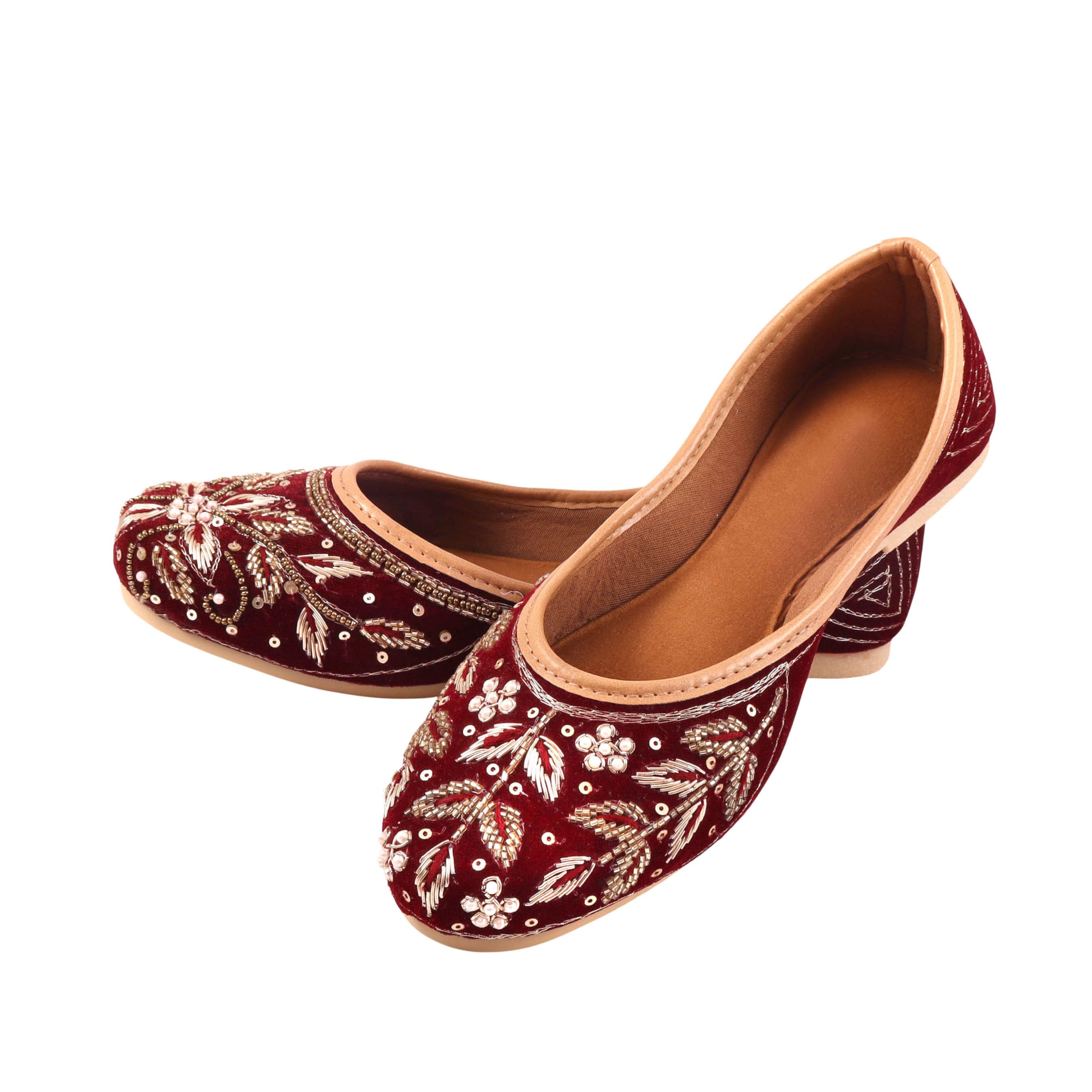 Women’s Maroon Velvet Embroidered Jutti | Handcrafted Ethnic Footwear for Wedding, Festive Comfortable Traditional Flats-image-44