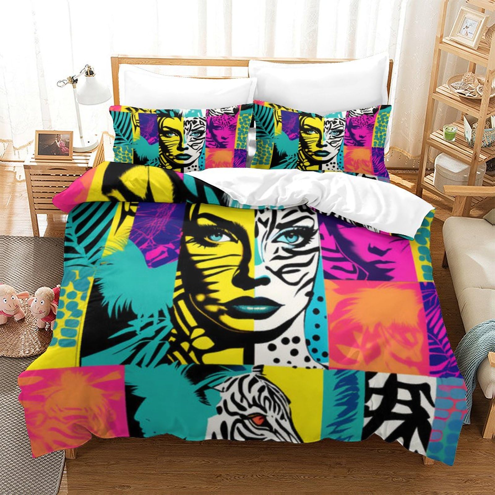 Housse de couette zippée Pop Art anti-glissement en microfibre 260x220