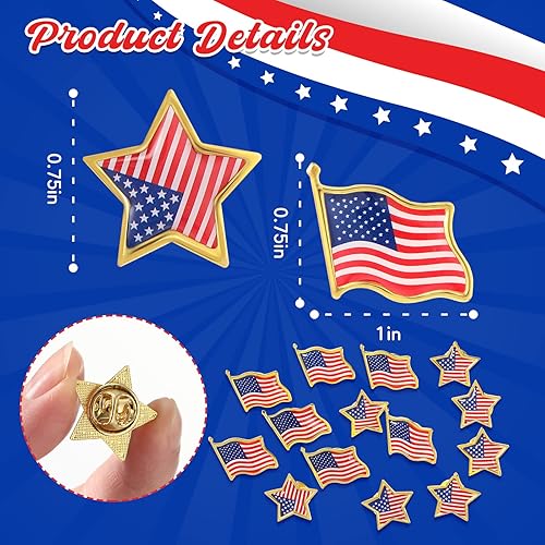 Miniatura 3 de 200 piezas de suministros para el Día de los Veteranos incluyen 100 pines de solapa con bandera de estrella patriótica y 100 bolígrafos de tinta de