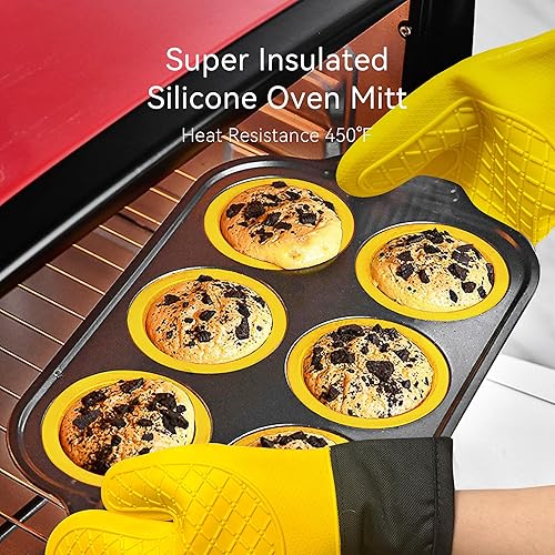 Miniatura 7 de Juego de 8 moldes antiadherentes para hornear, de silicona, con diseño de prensa para liberar, guantes de horno, espátula y cepillo, flexibles,