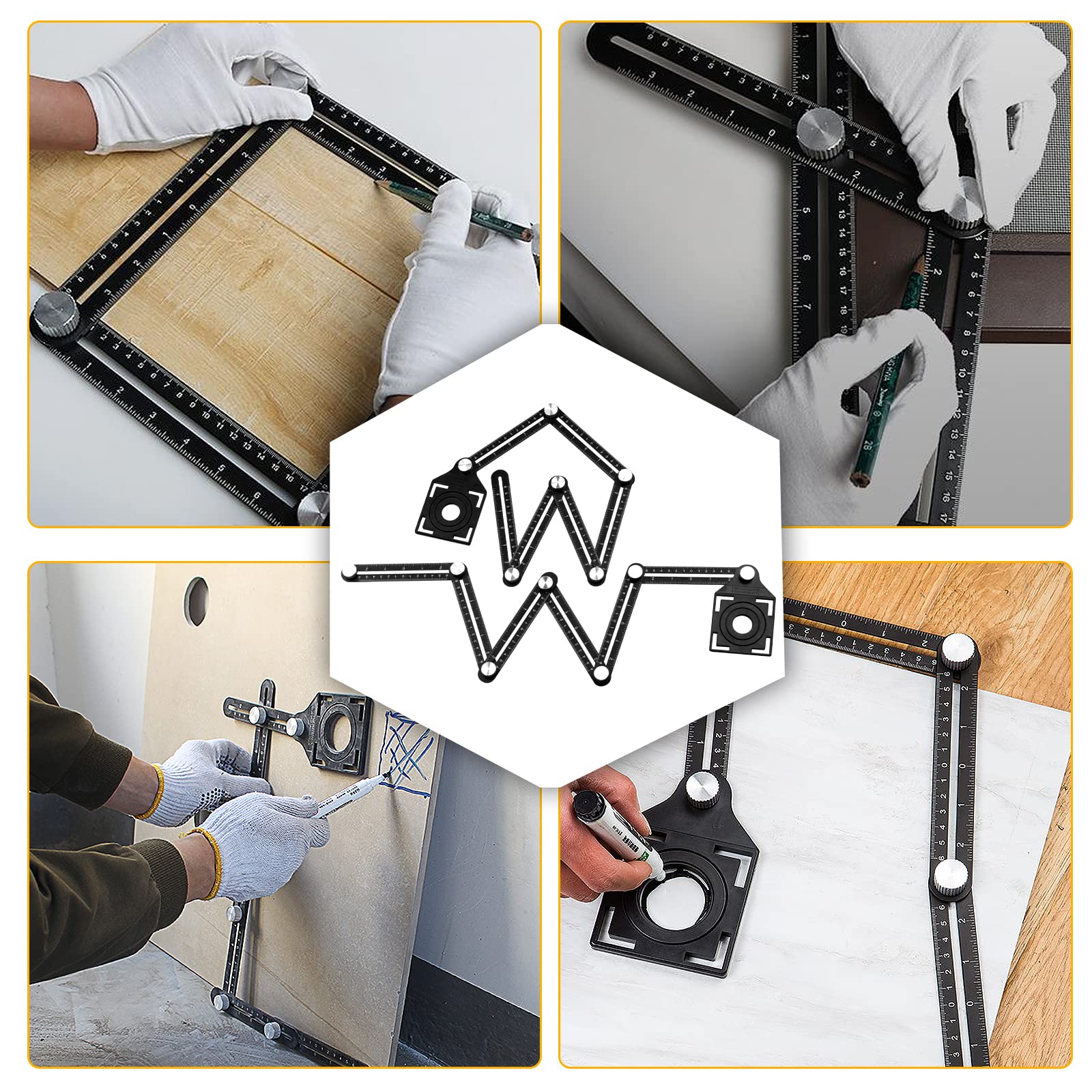 Gabarit d'angle,Outil de carrelage Template Tool Multi Rapporteur 12 sides Outil de mesure en alliage d'aluminium Gabarit d'escalier pour menuisier carreleur avec trous de positionnement