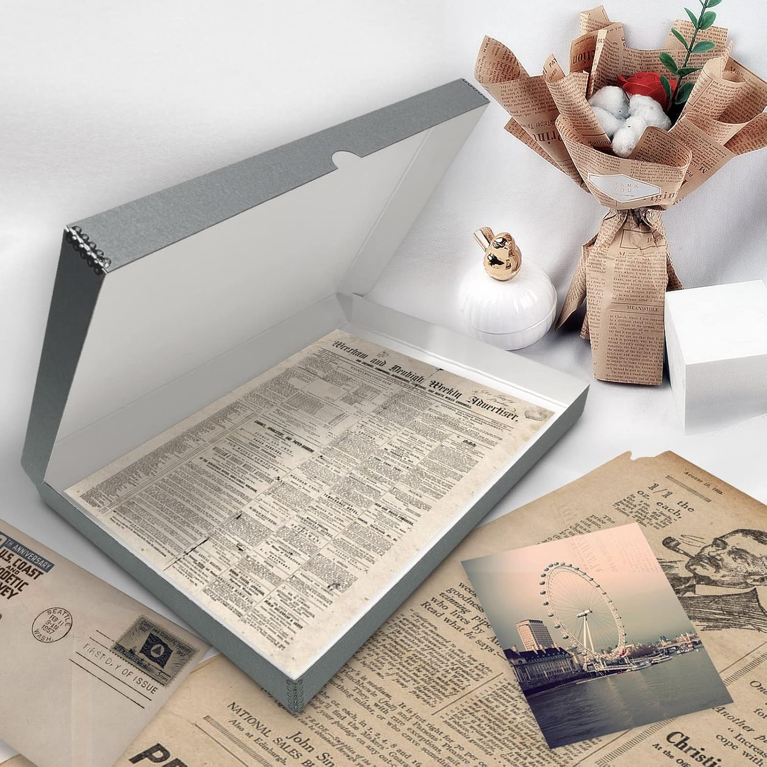 Golden State Art, Archival Folio Storage Box 13x19, Clamshell Design with Metal Edge, Preserve And Store Photos Documents Cards Prints Arts Crafts DIY, Gray