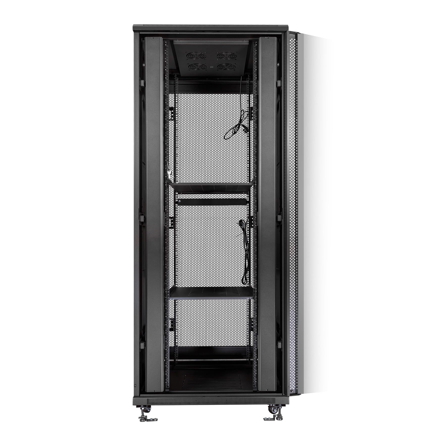 Aiten Data Armario Rack Suelo 19" 42U 600 x 800 x 2060 mm Montado con Accesorios: 2 Bandejas Fijas, 4 Ventiladores 120 mm,1 Regleta PDU con 8 Puertos Schuko de 1U, Patas, Ruedas y Llaves